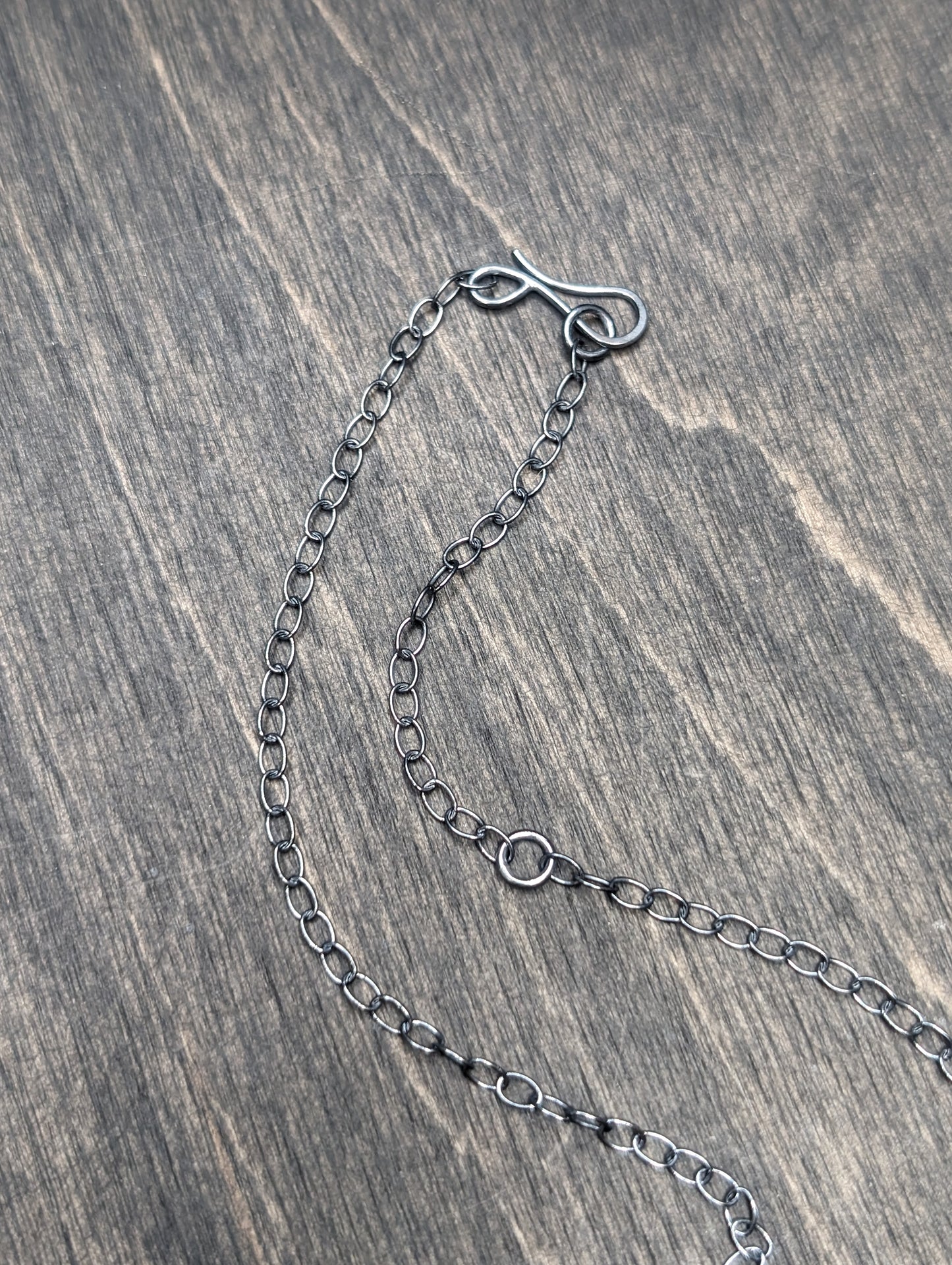 Black Tourmalated Quartz Coffin Textured Sterling Silver Necklace