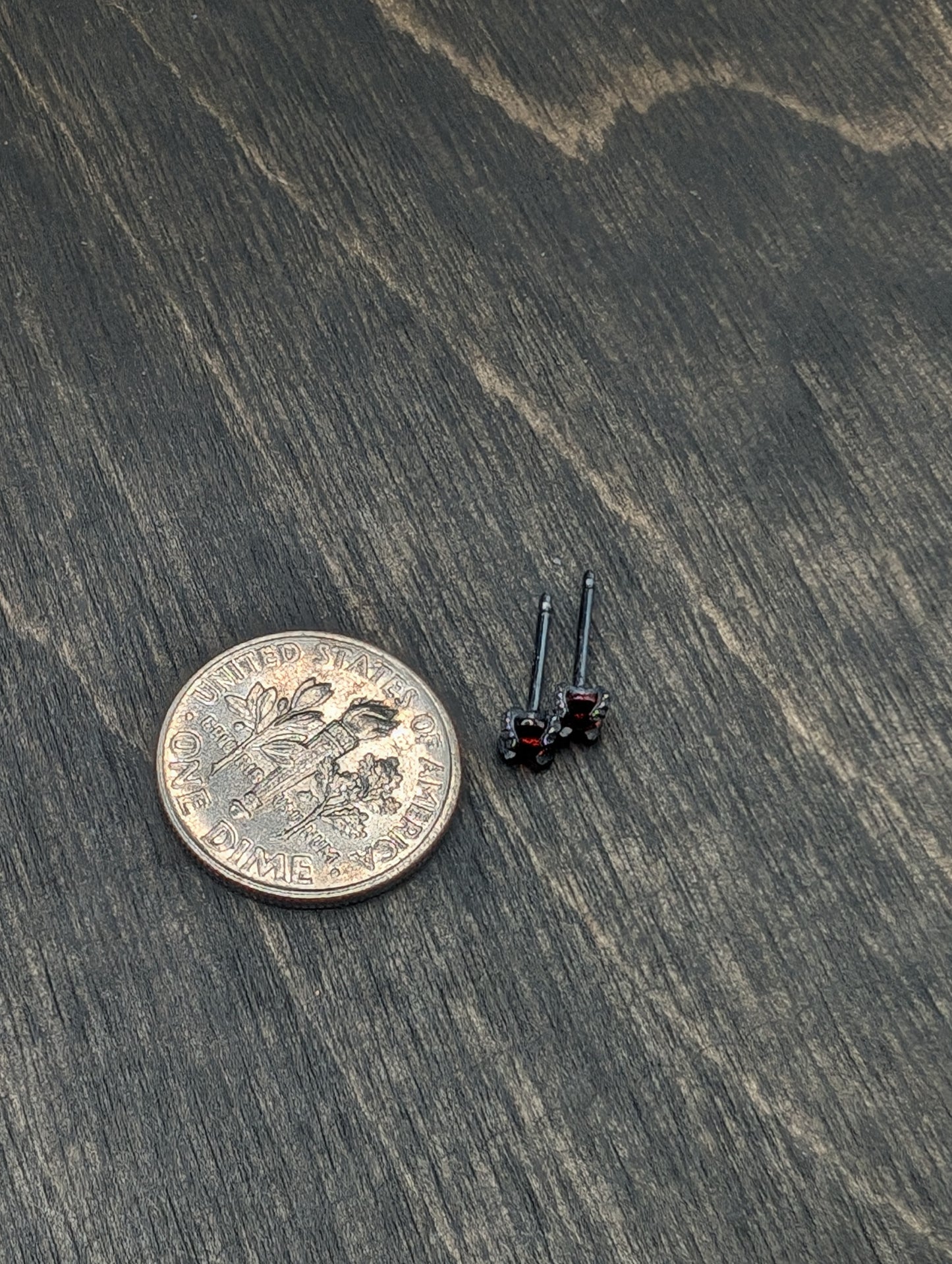 Tiny Faceted Garnet Sterling Silver Textured Stud Earrings