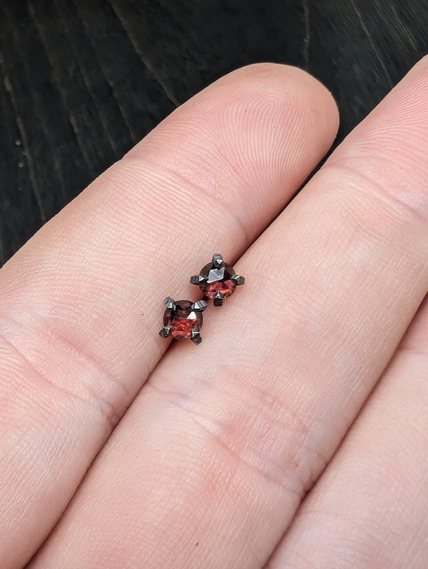 Small Faceted Garnet Sterling Silver Textured Stud Earrings