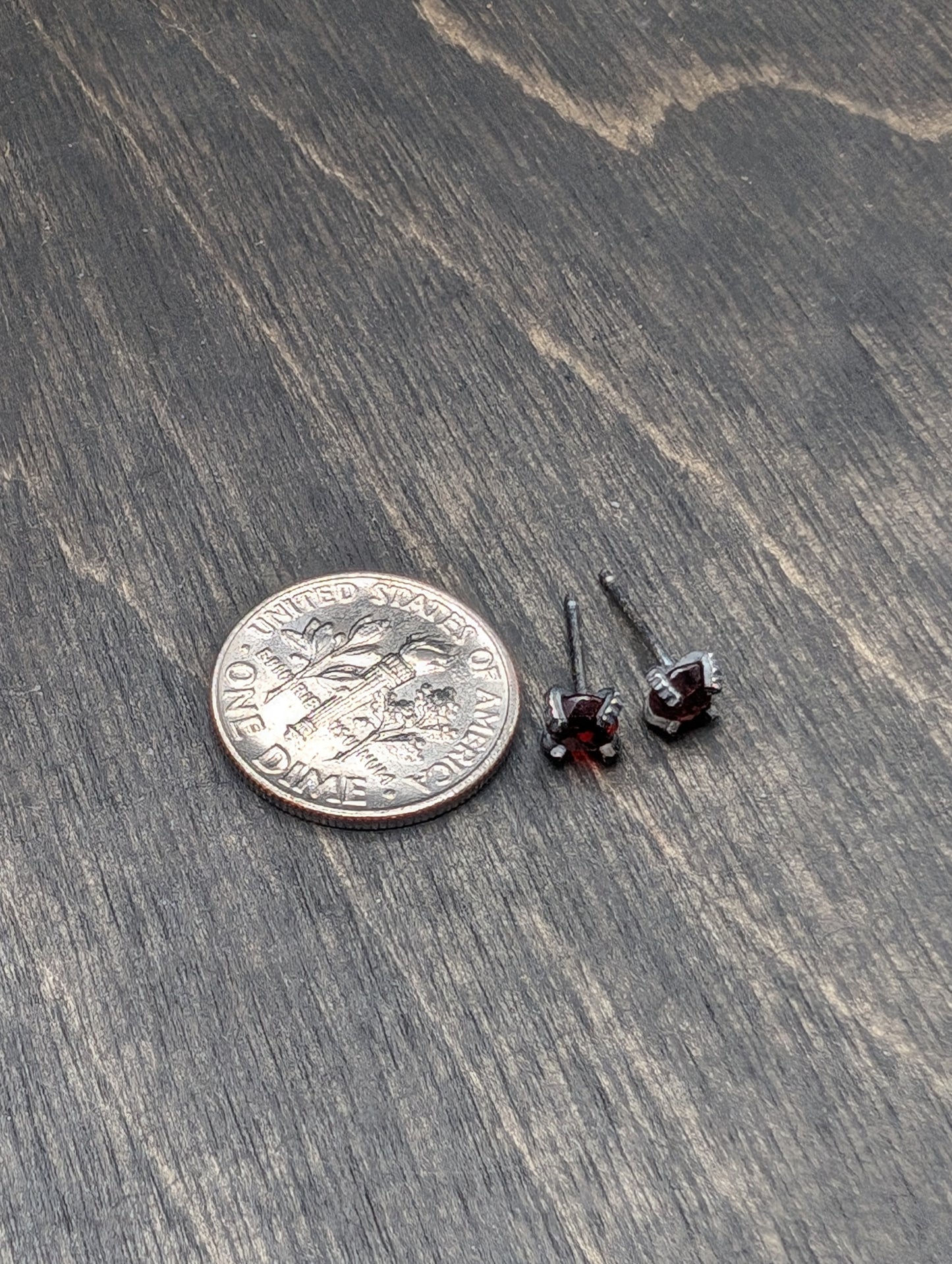 Small Faceted Garnet Sterling Silver Textured Stud Earrings