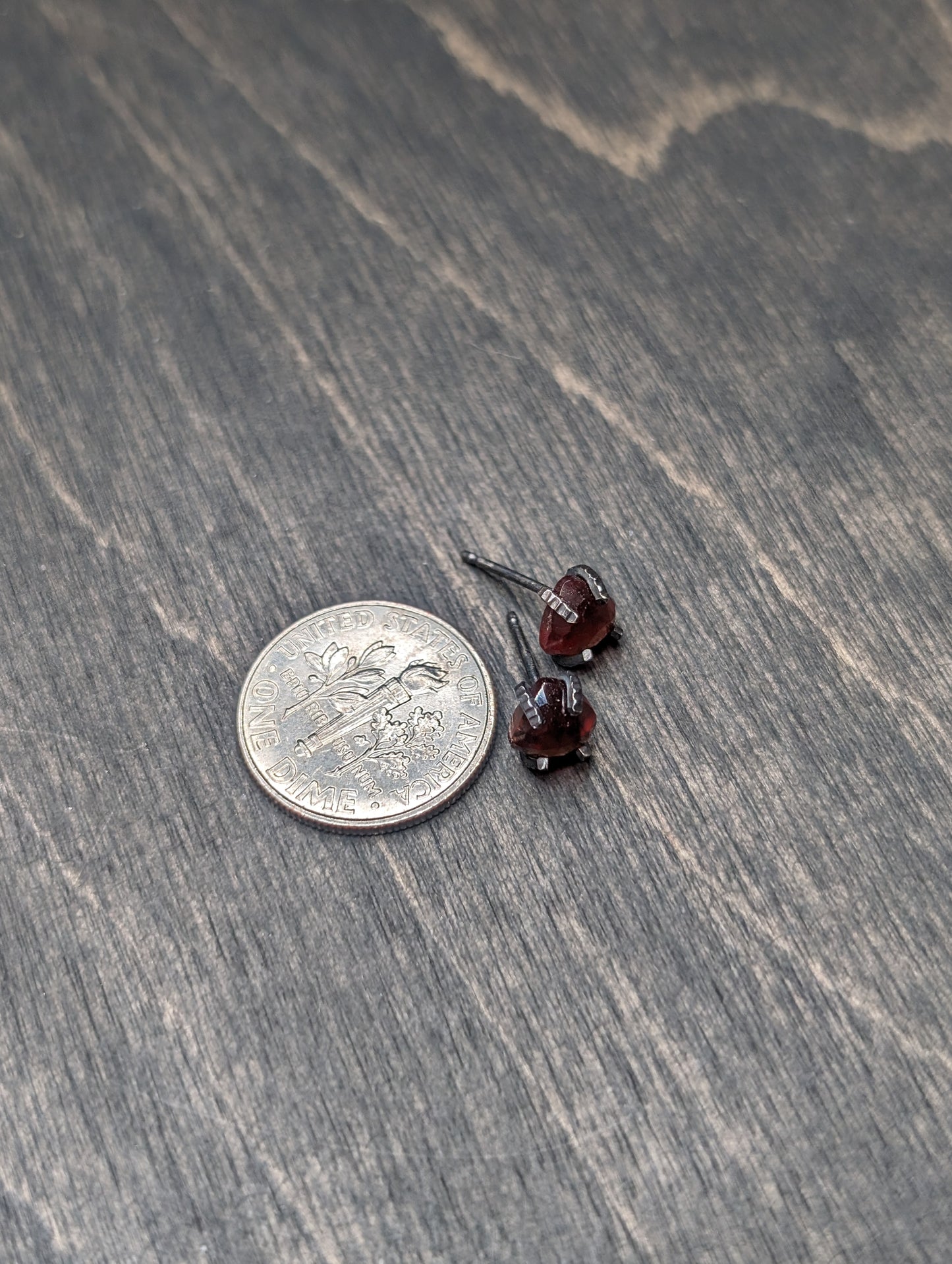 Rosecut Trillion Hessonite Garnet Sterling Silver Textured Stud Earrings