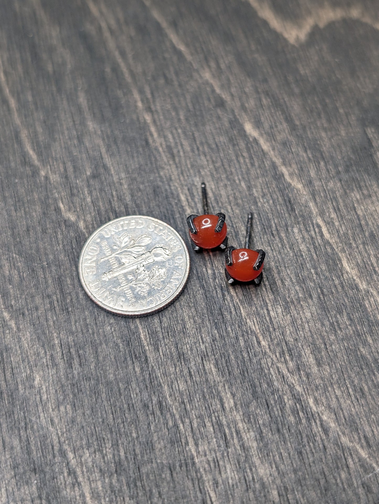 Smooth Round Carnelian Sterling Silver Textured Stud Earrings