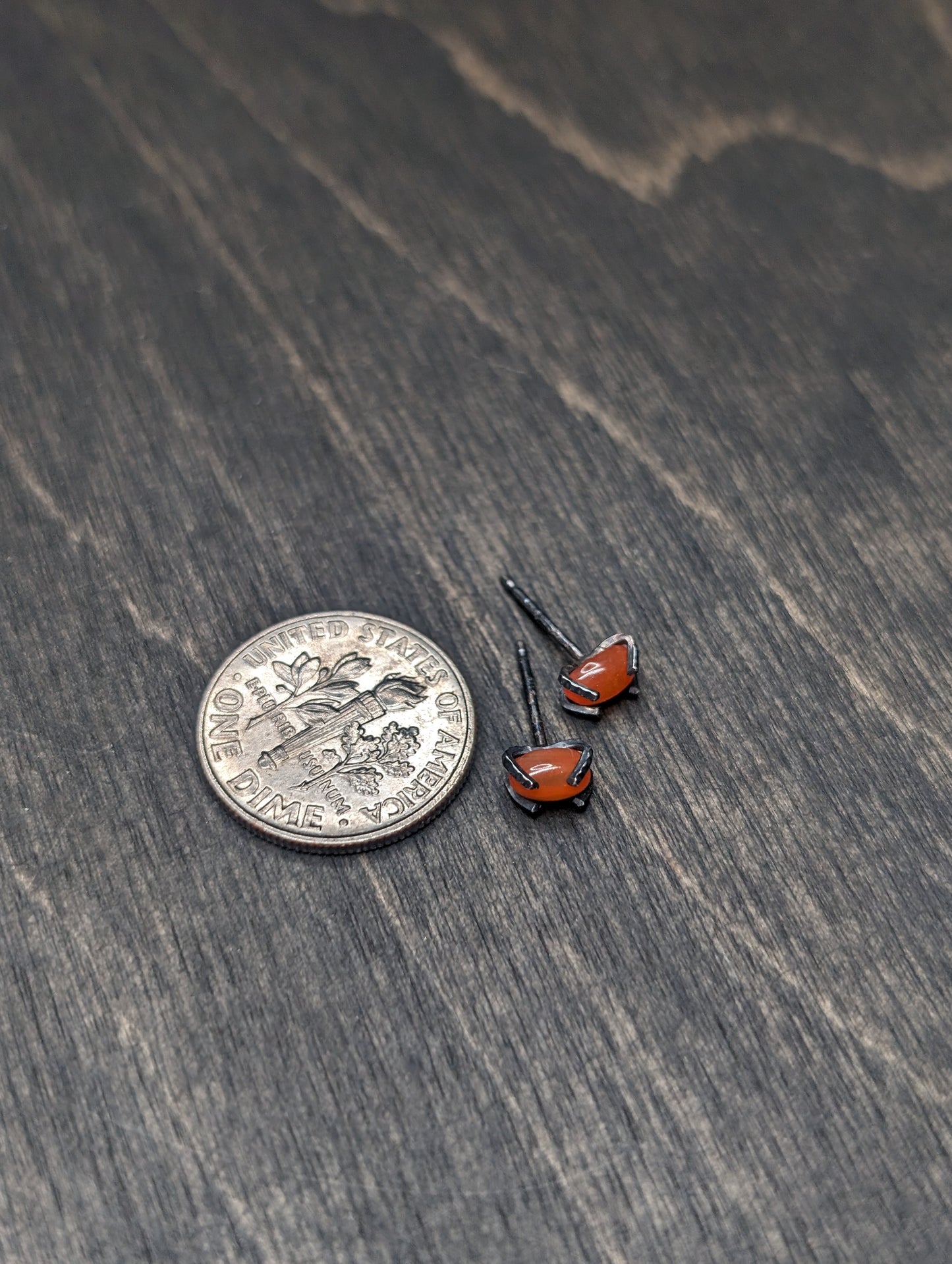 Small Smooth Oval Carnelian Sterling Silver Textured Stud Earrings
