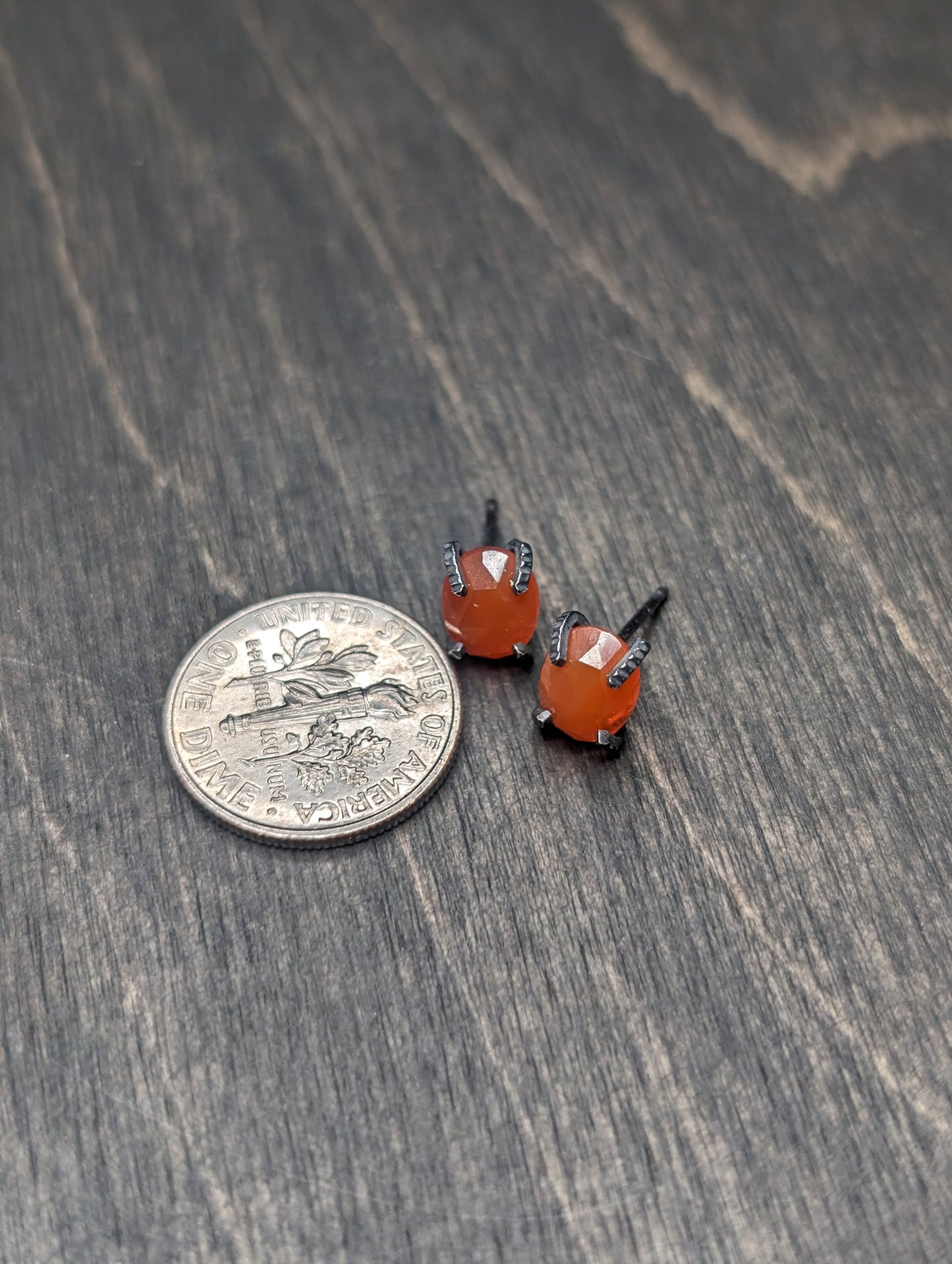 Faceted Oval Carnelian Sterling Silver Textured Stud Earrings
