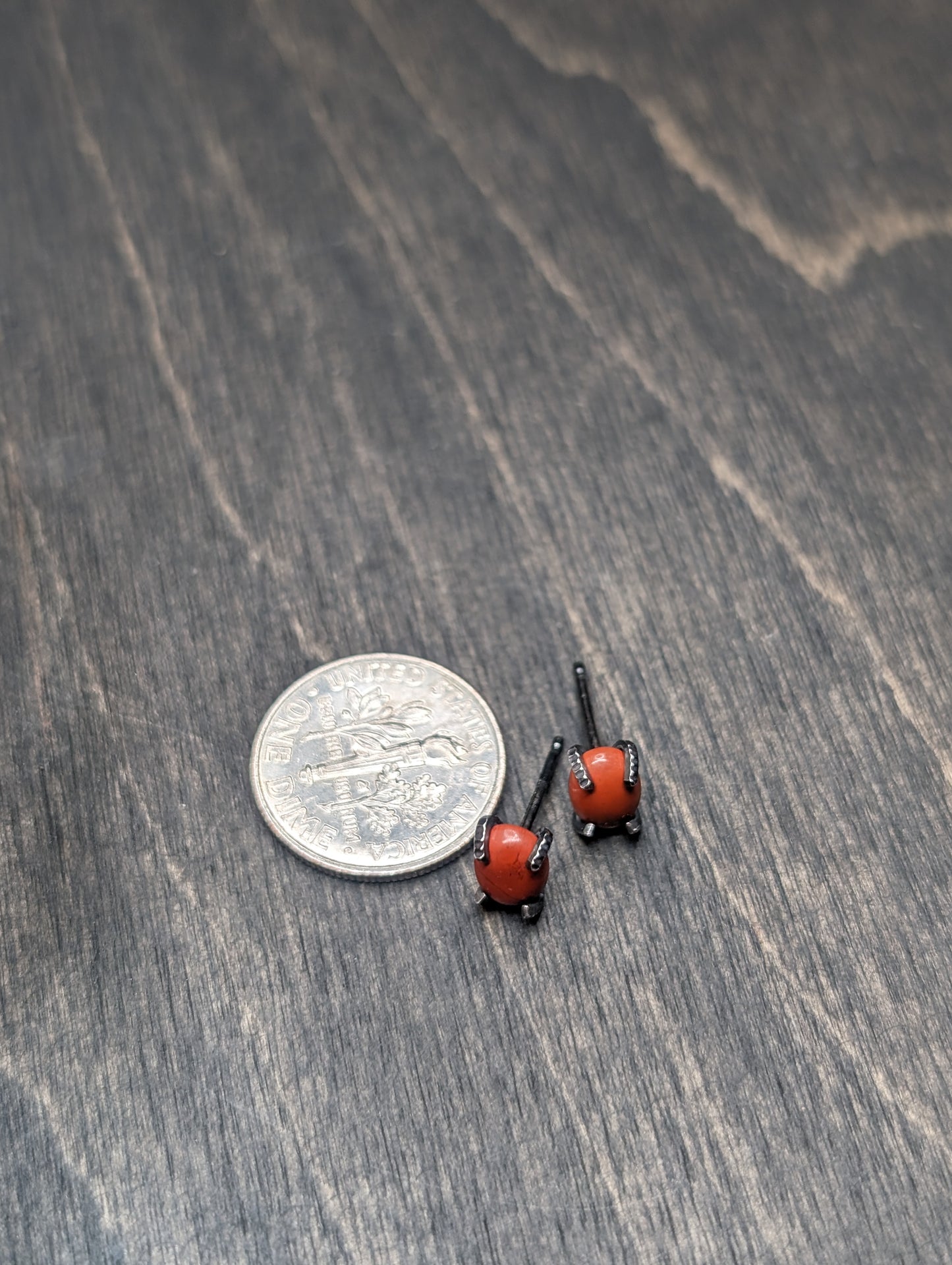 Oval Red Jasper Sterling Silver Textured Stud Earrings