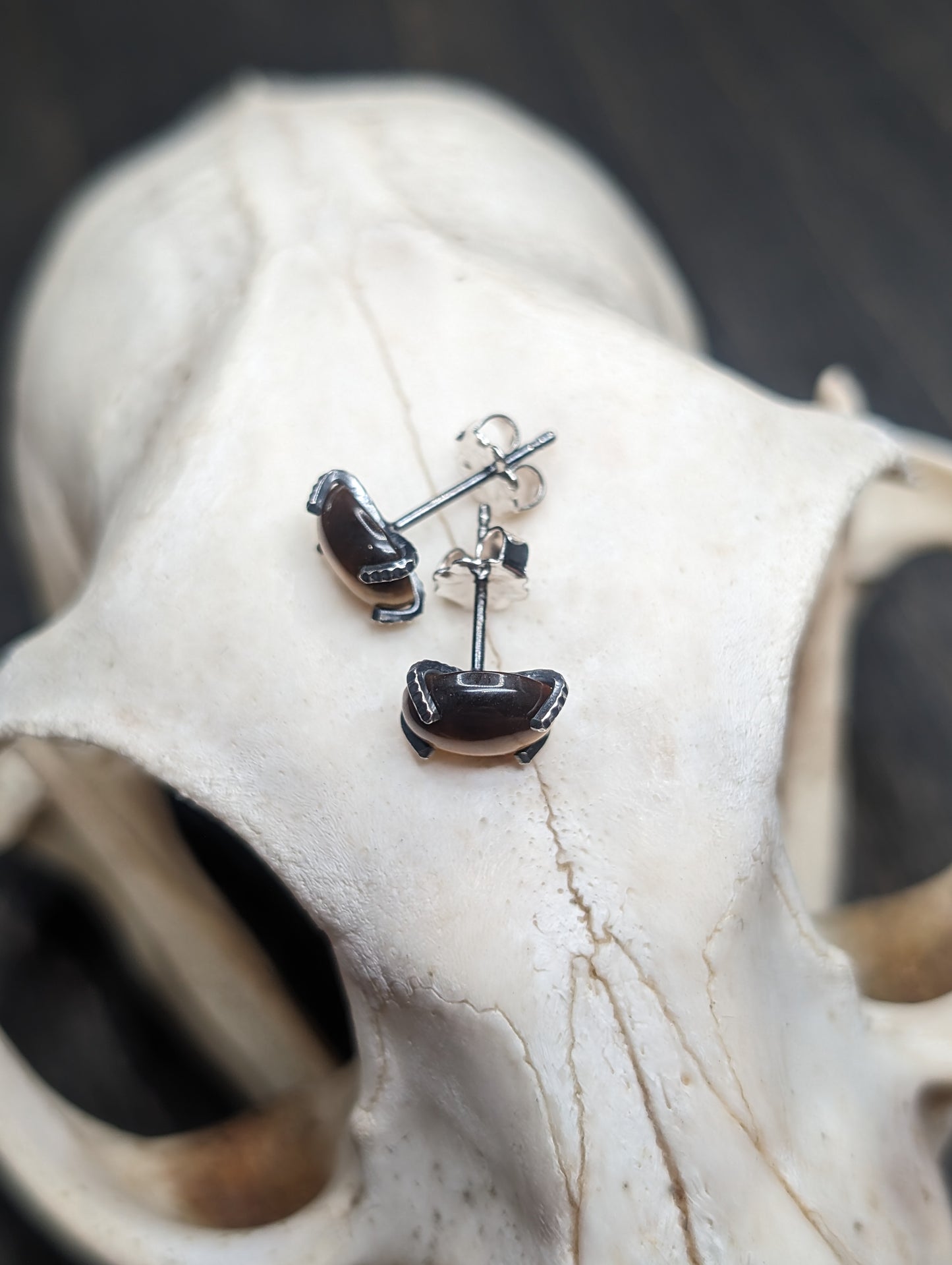 Oval Tigers Eye Sterling Silver Textured Stud Earrings