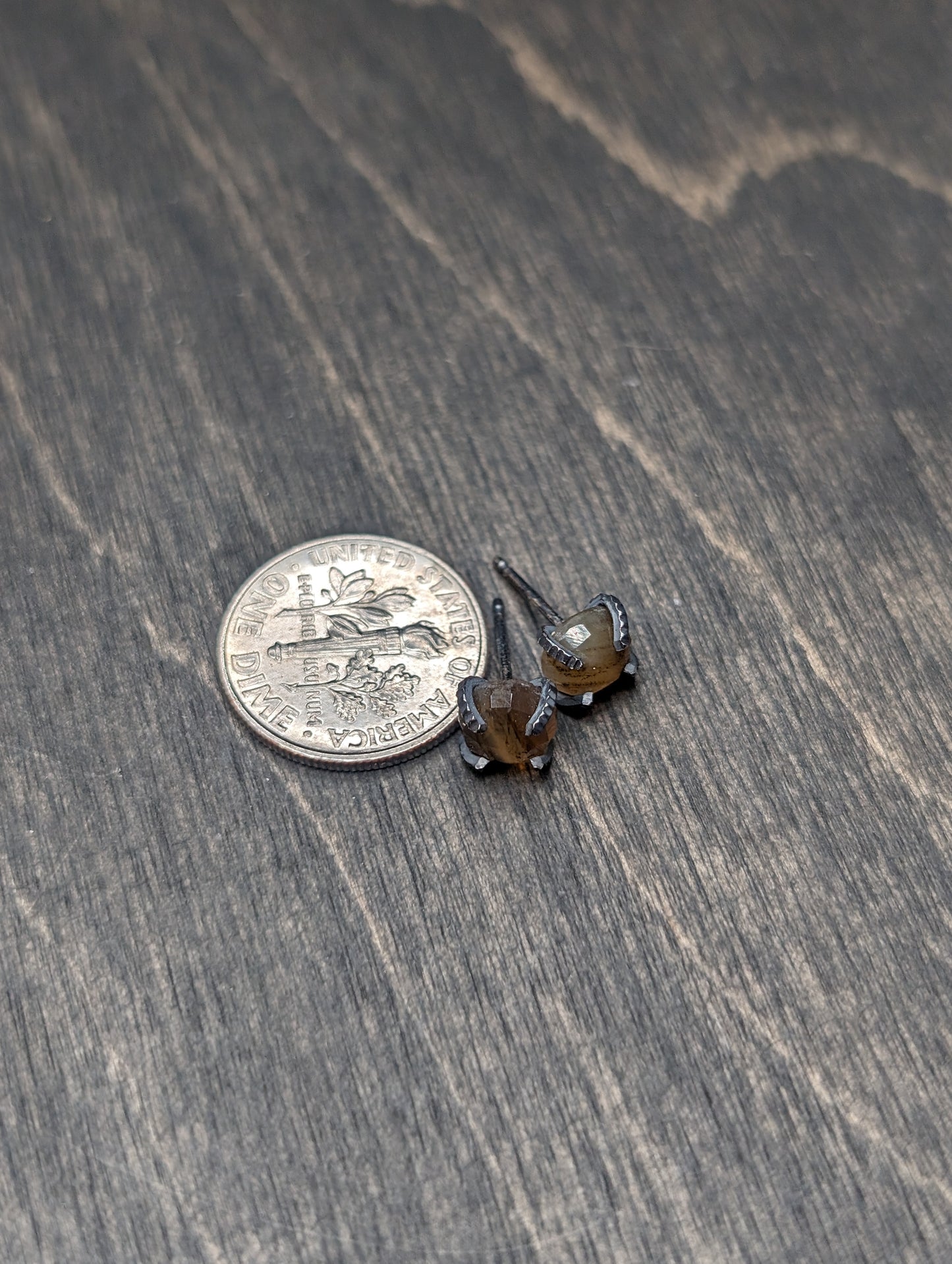 Rose Cut Montana Agate Sterling Silver Textured Stud Earrings