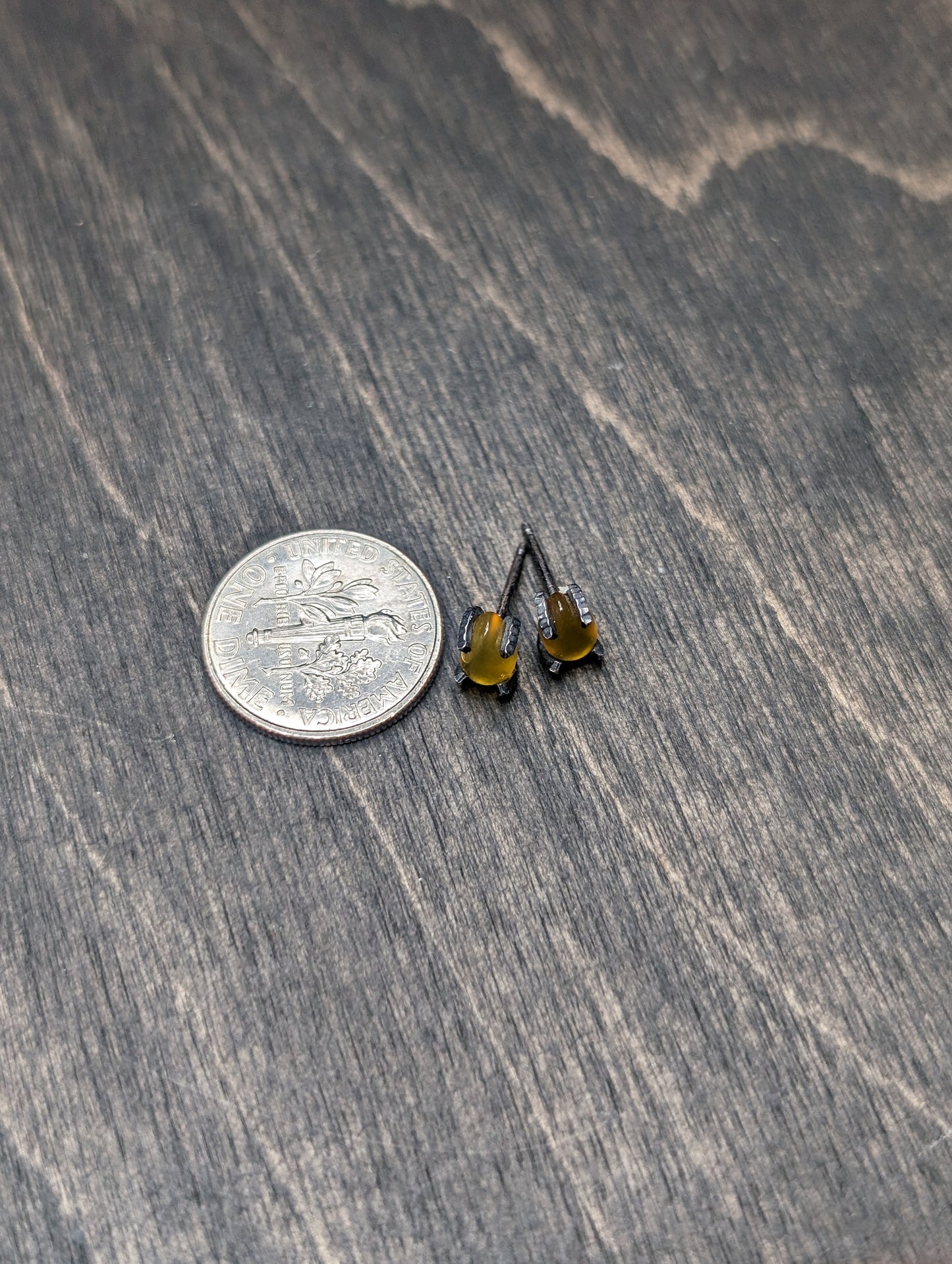 Teardrop Yellow Onyx Sterling Silver Textured Stud Earrings