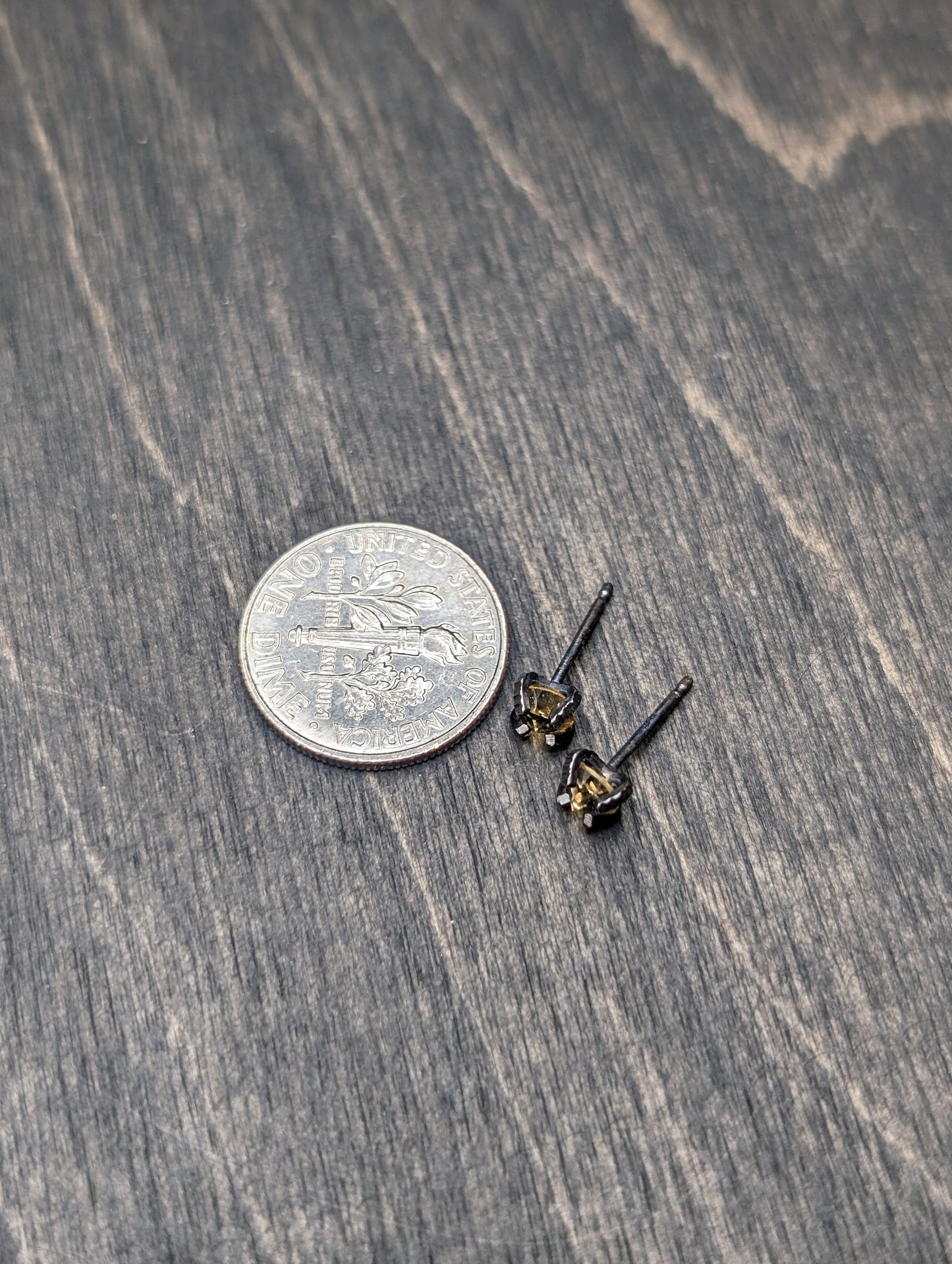 Faceted Citrine Sterling Silver Textured Stud Earrings