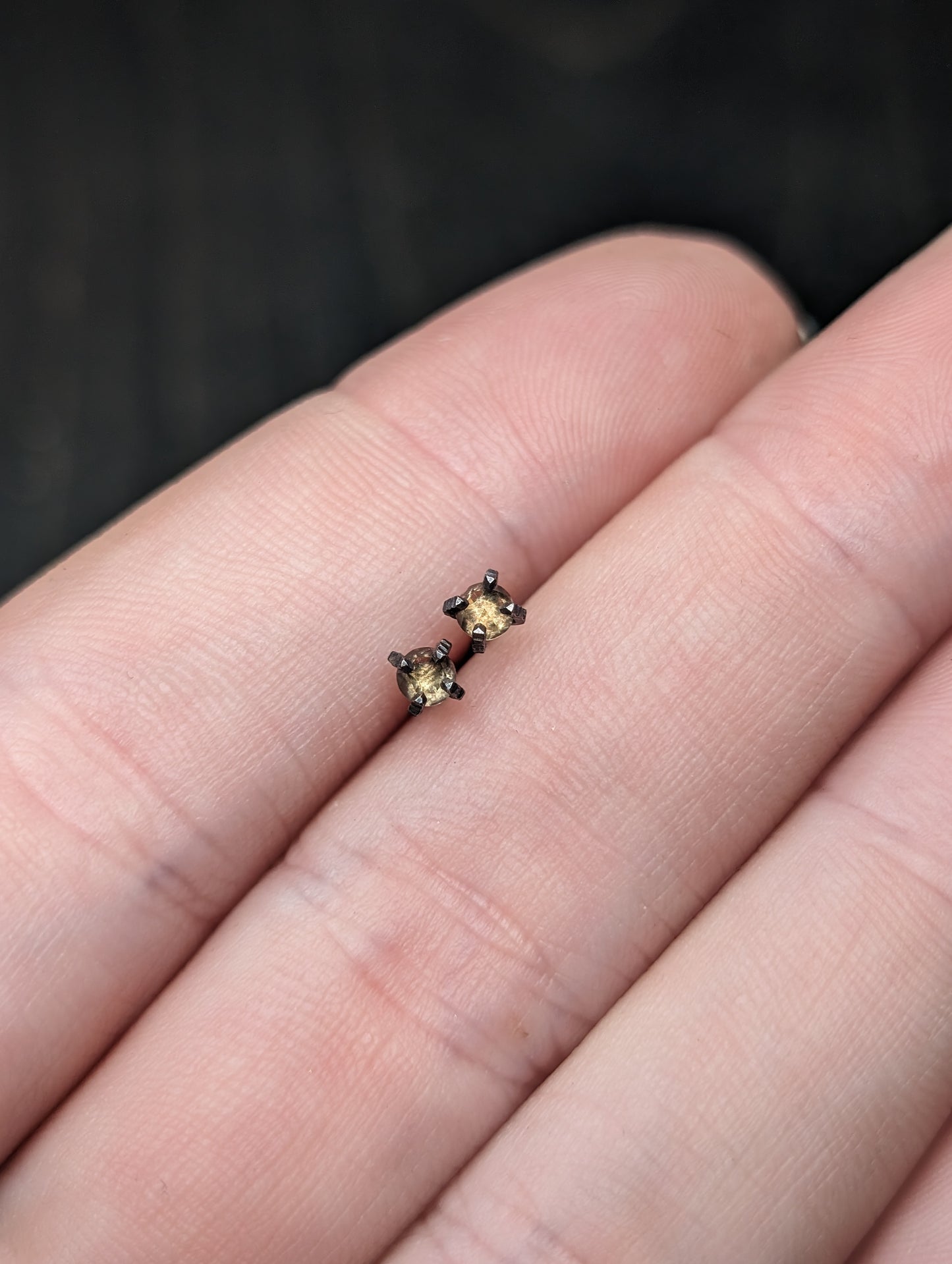 Tiny Faceted Citrine Sterling Silver Textured Stud Earrings
