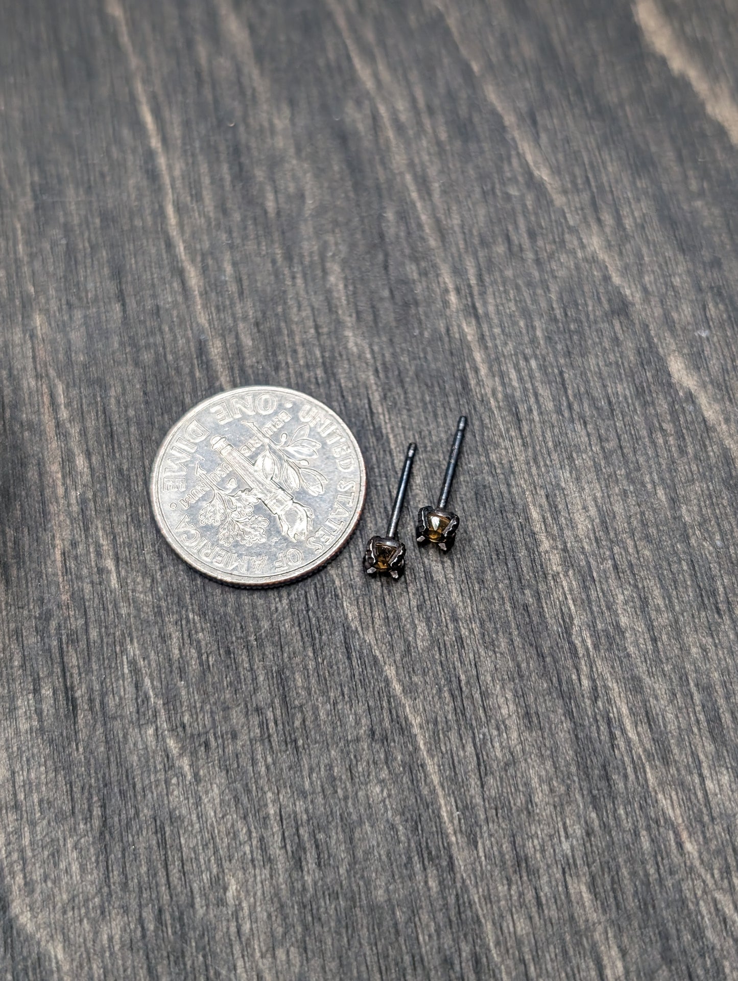 Tiny Faceted Citrine Sterling Silver Textured Stud Earrings