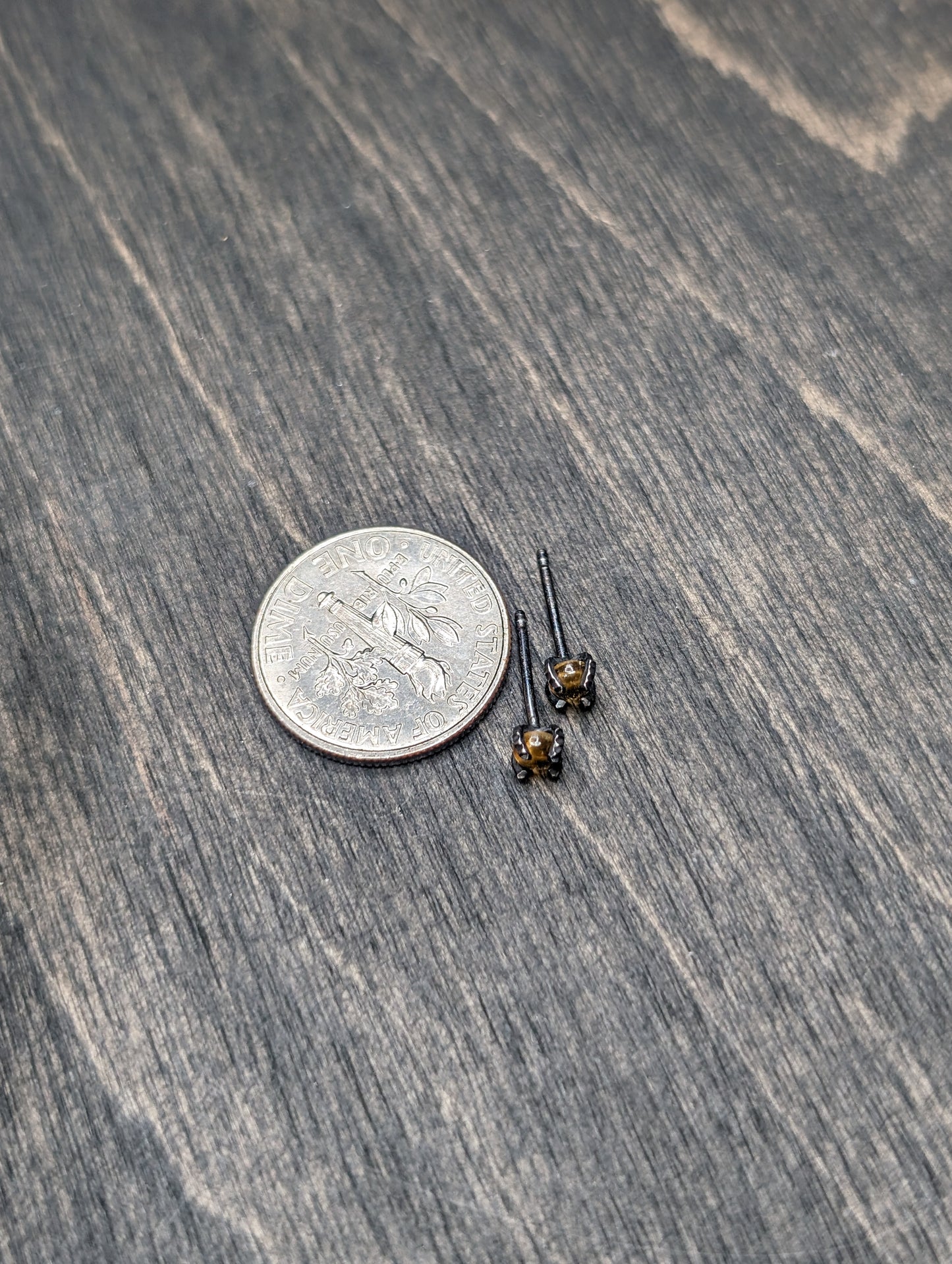 Tiny Smooth Round Citrine Sterling Silver Textured Stud Earrings