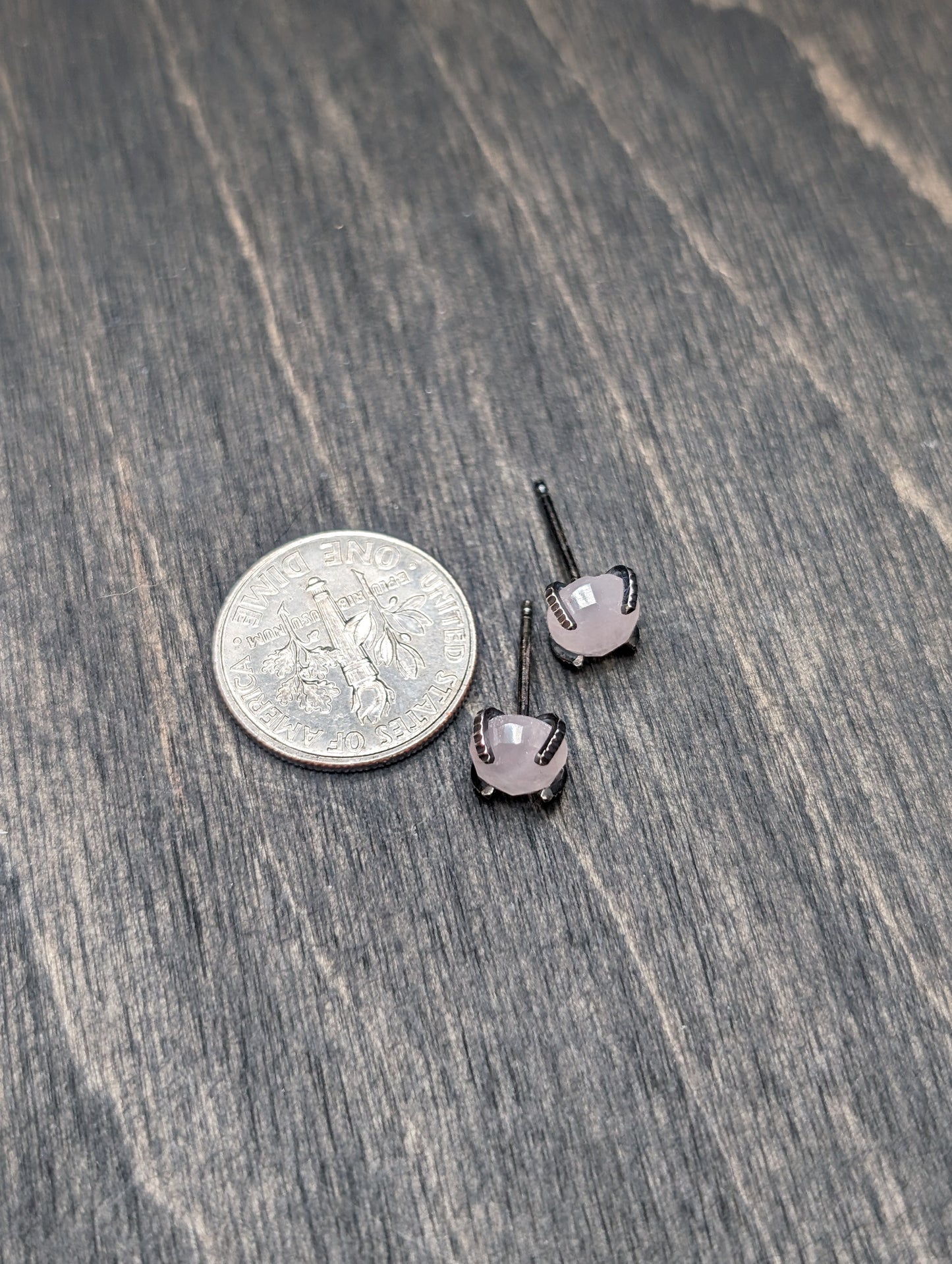 Rose Cut Round Rose Quartz Sterling Silver Textured Stud Earrings