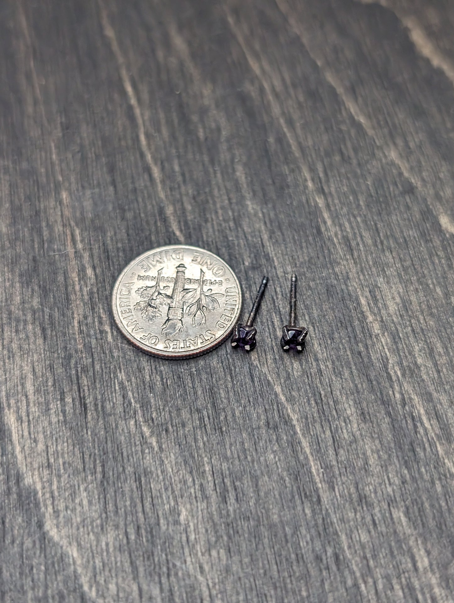 Tiny Faceted Amethyst Sterling Silver Textured Stud Earrings