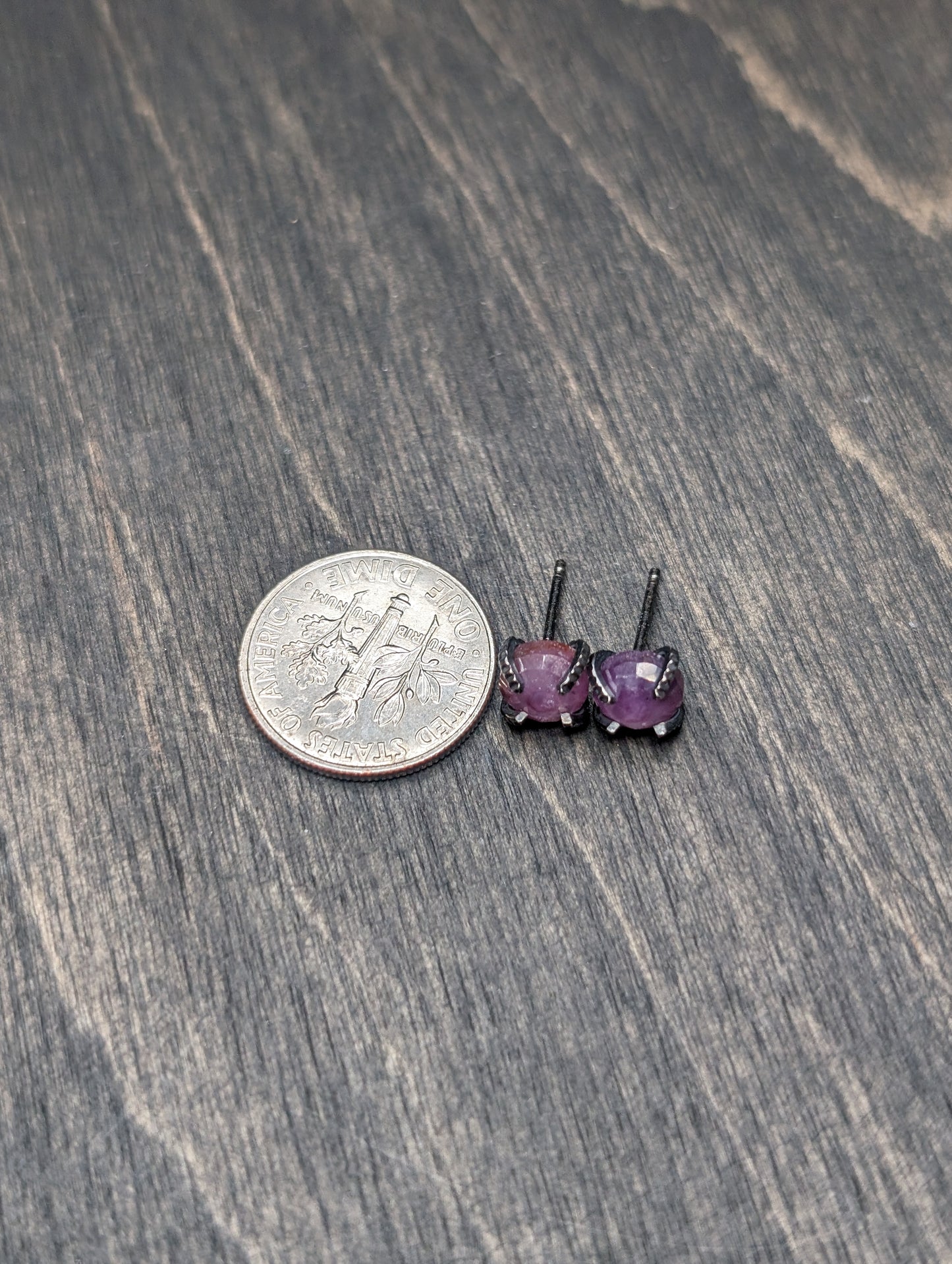 Rose Cut Pink Sapphire Sterling Silver Textured Stud Earrings