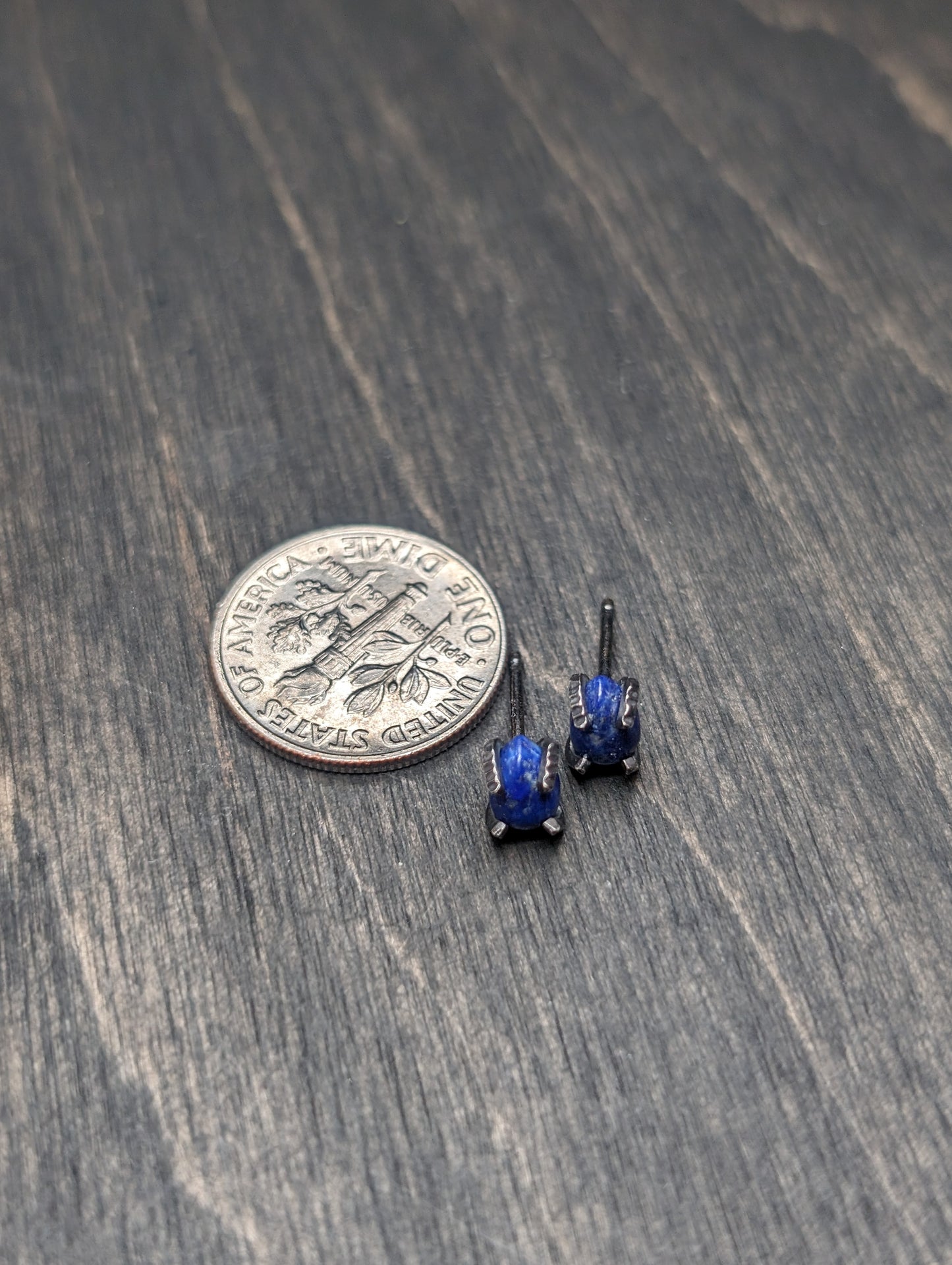 Smooth Teardrop Lapis Lazuli Sterling Silver Textured Stud Earrings