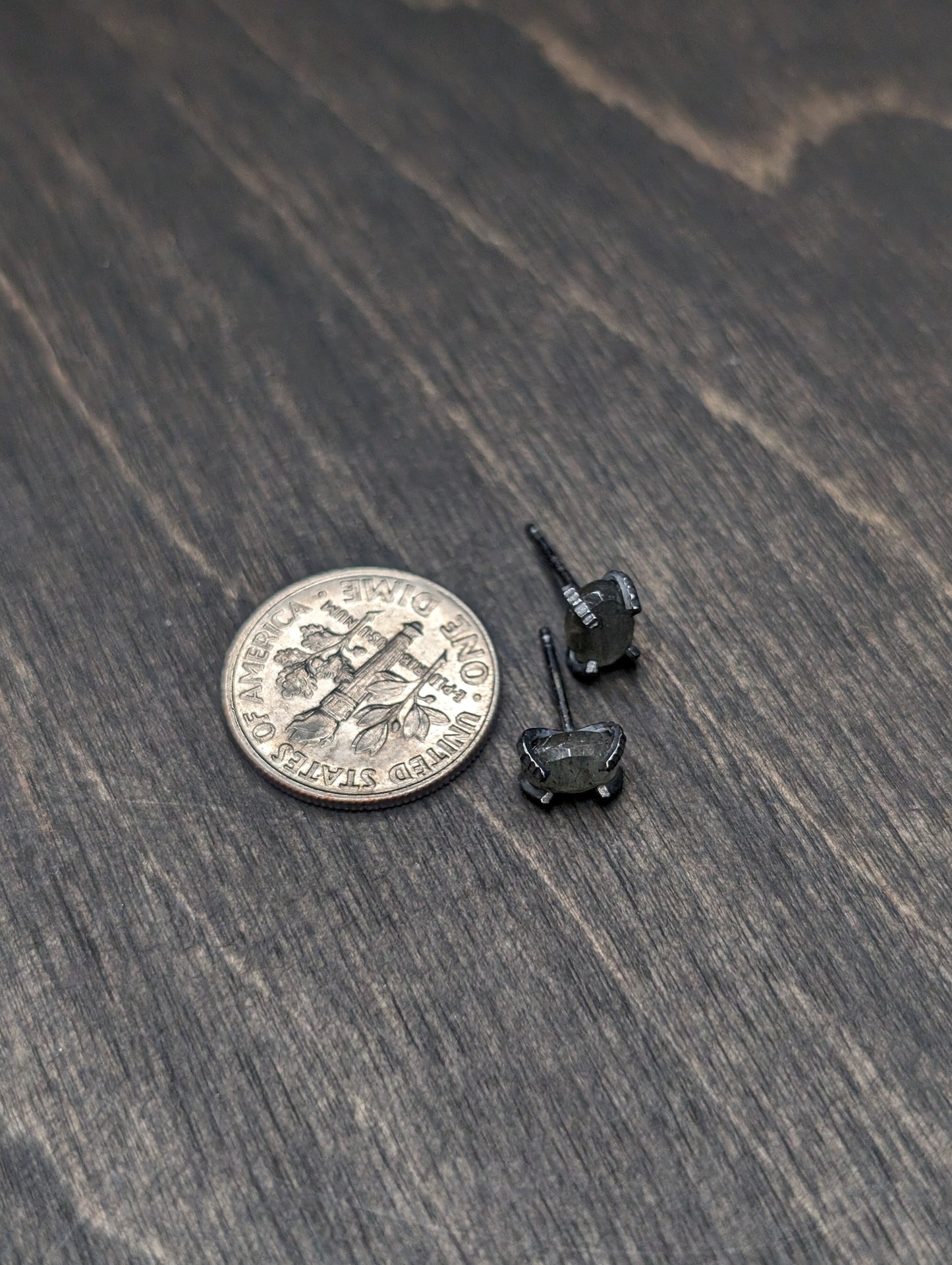 Rose Cut Labradorite Sterling Silver Textured Stud Earrings