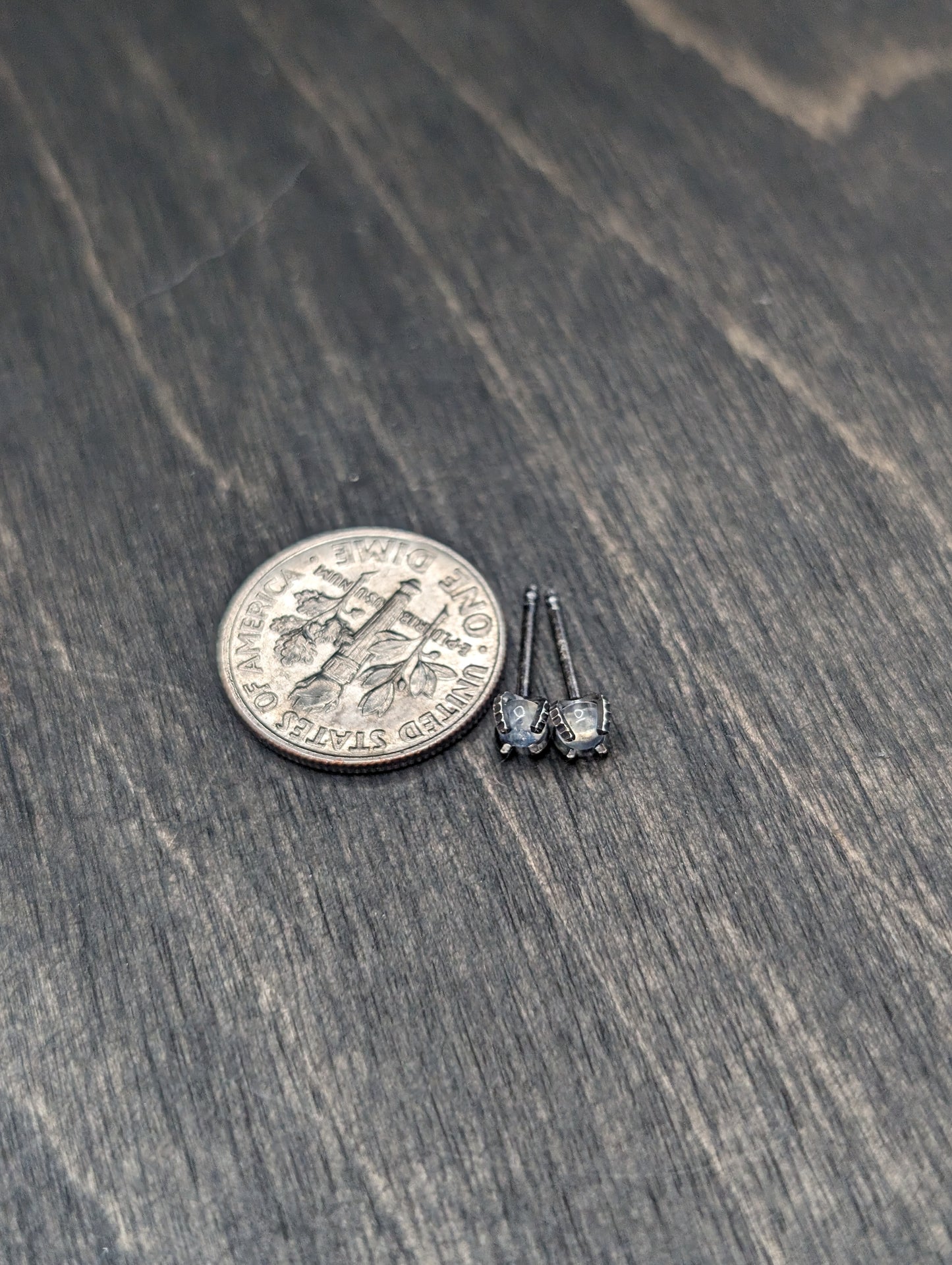 Tiny Round Rainbow Moonstone Sterling Silver Textured Stud Earrings