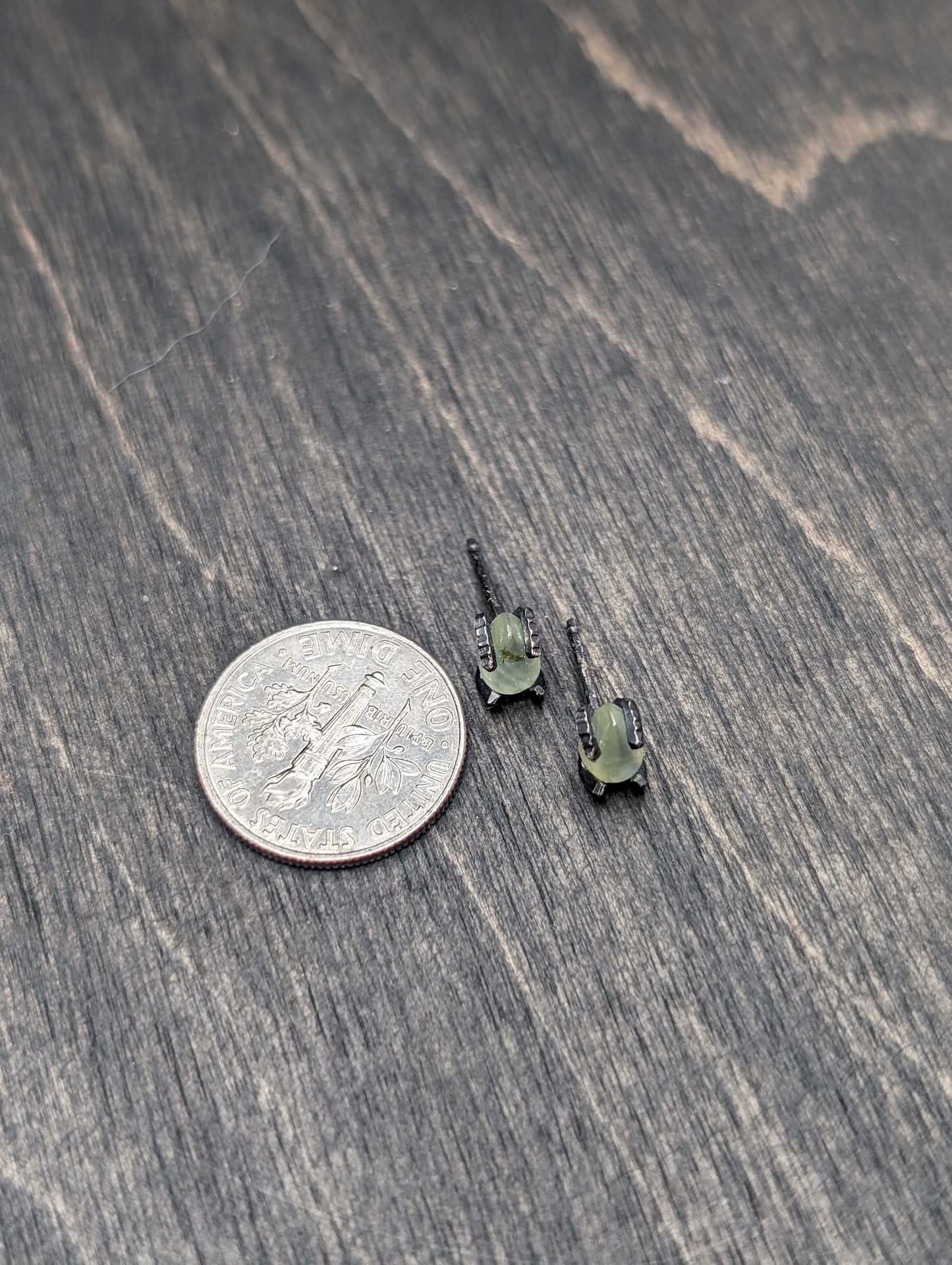 Teardrop Prehnite Sterling Silver Textured Stud Earrings