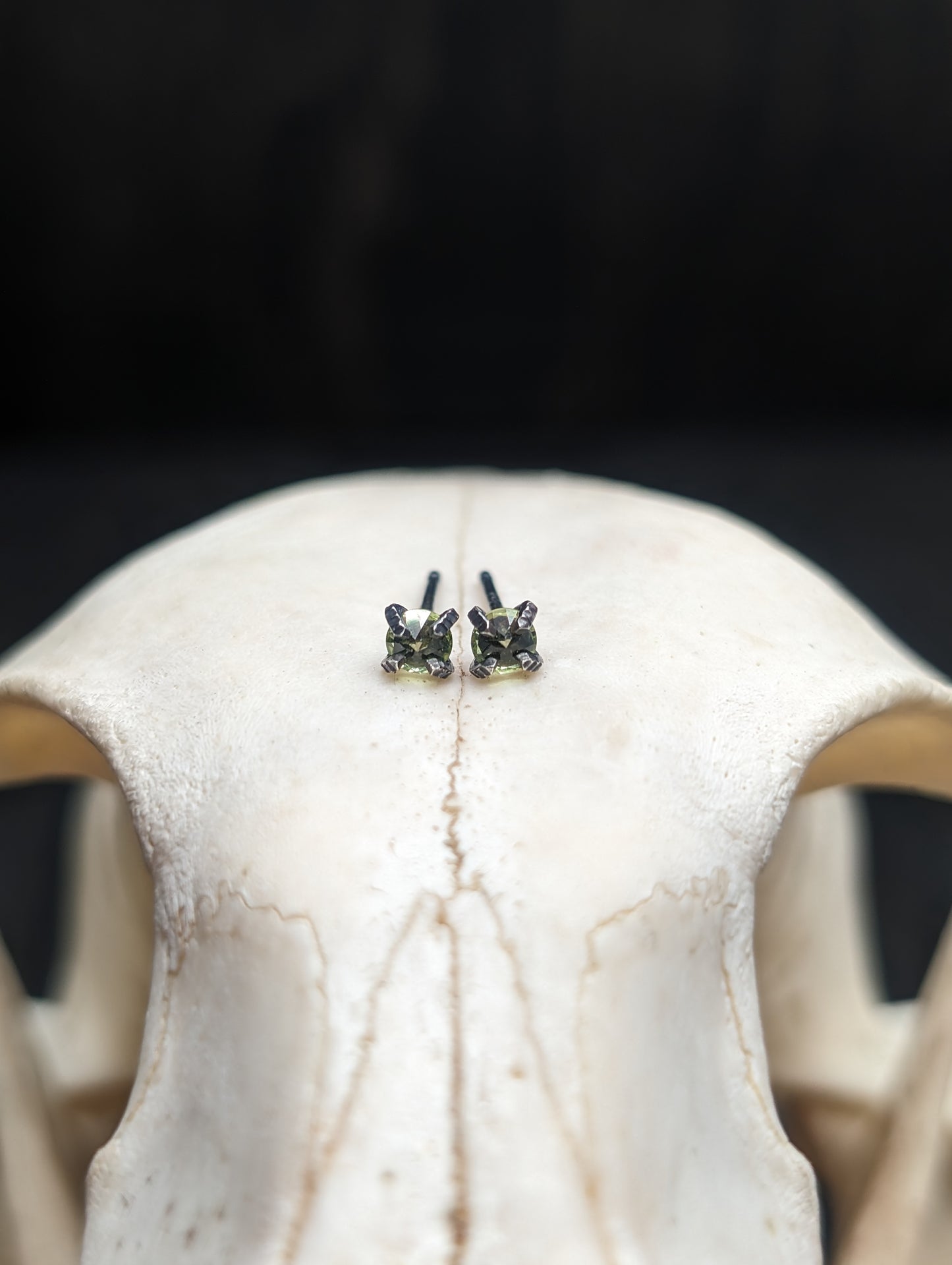 Small Faceted Peridot Sterling Silver Textured Stud Earrings
