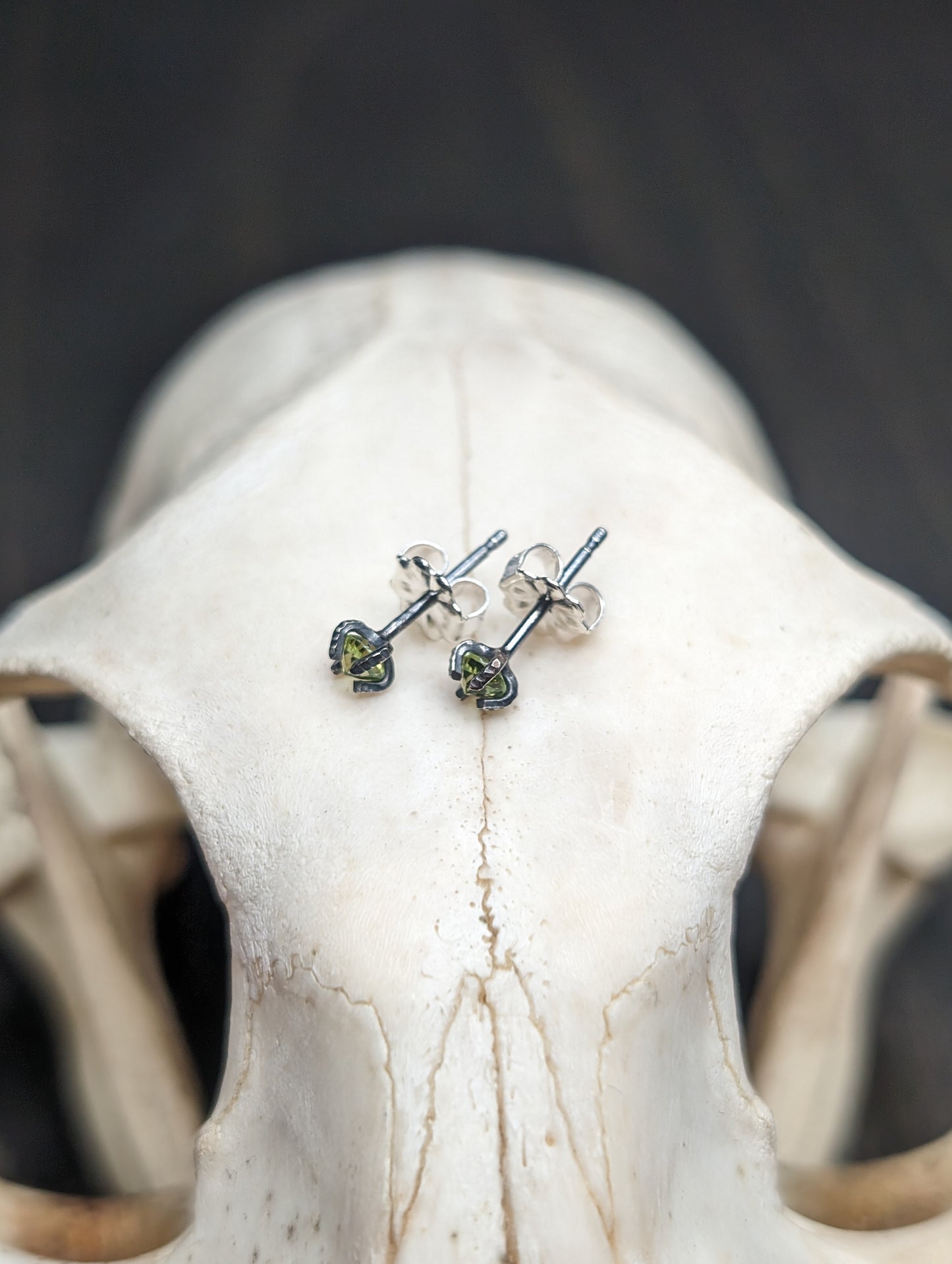 Small Faceted Peridot Sterling Silver Textured Stud Earrings