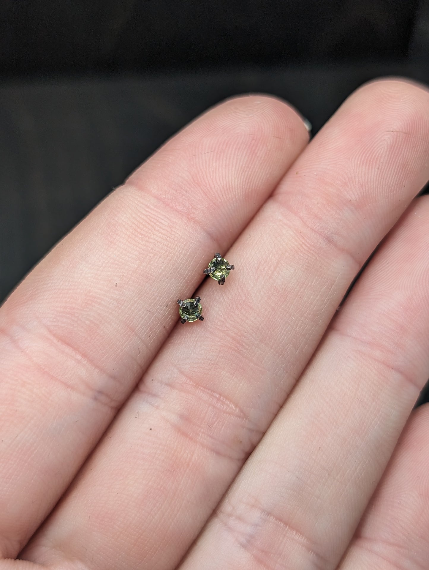Small Faceted Peridot Sterling Silver Textured Stud Earrings