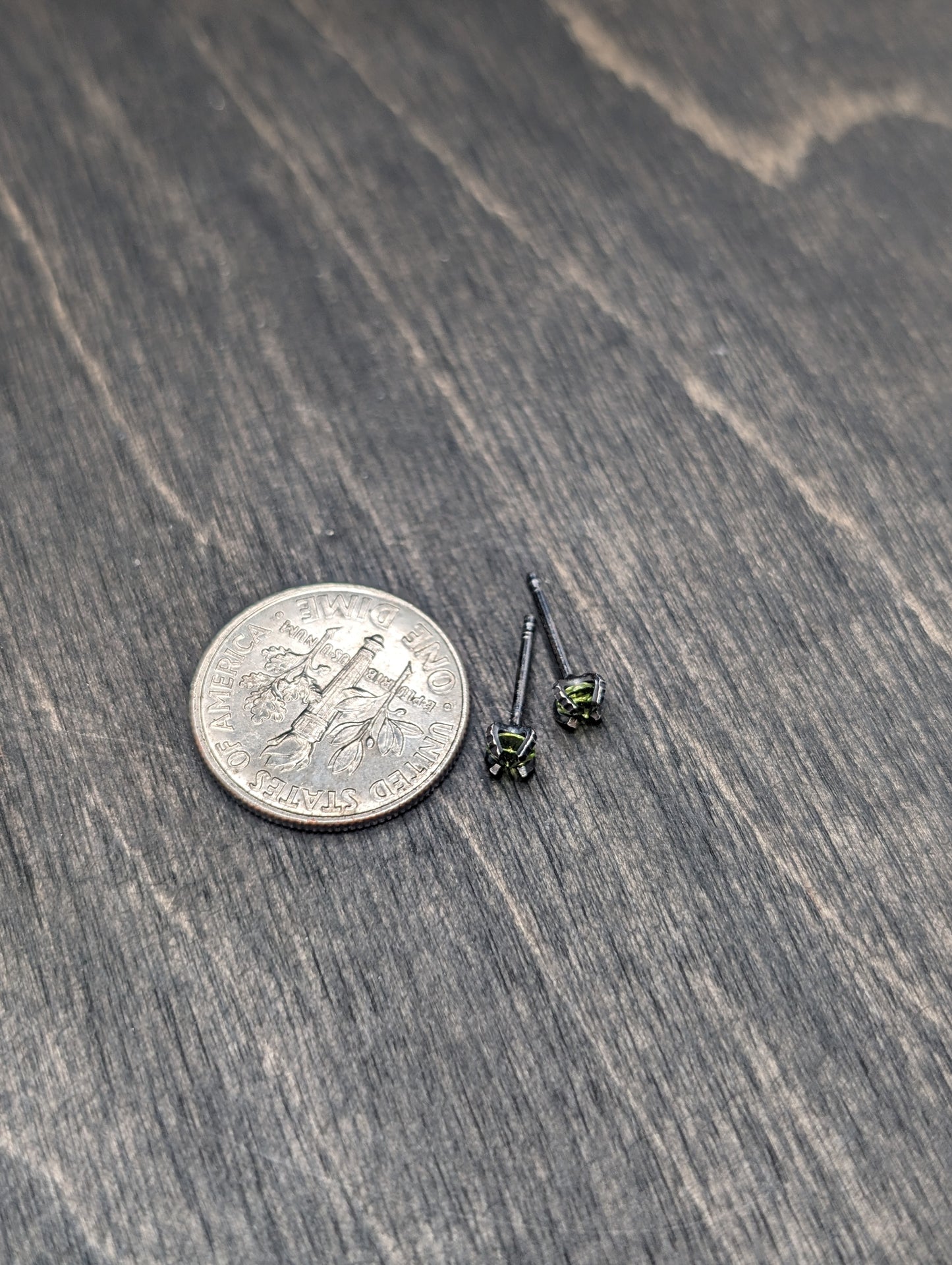 Small Faceted Peridot Sterling Silver Textured Stud Earrings