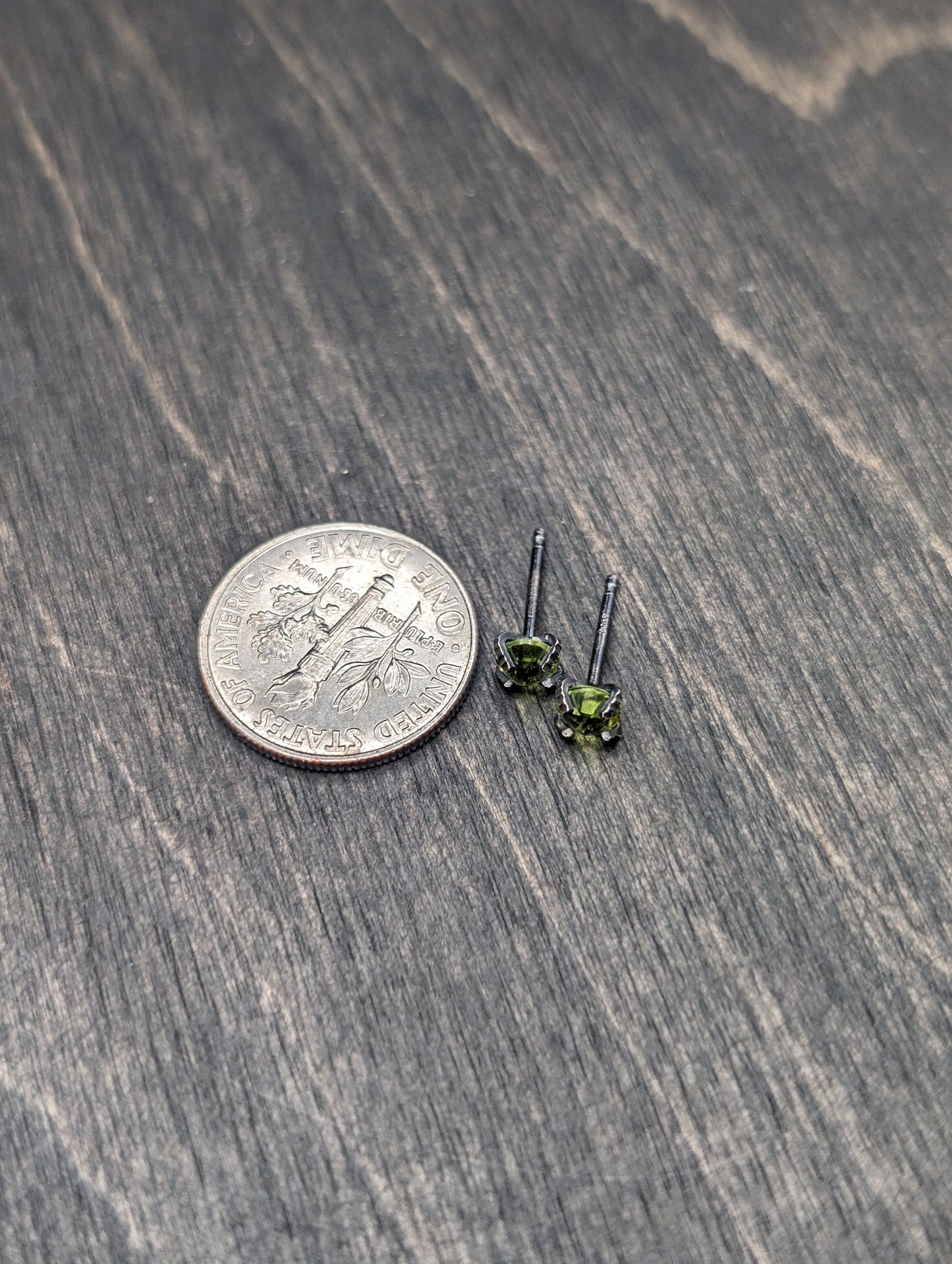 Faceted Peridot Sterling Silver Textured Stud Earrings