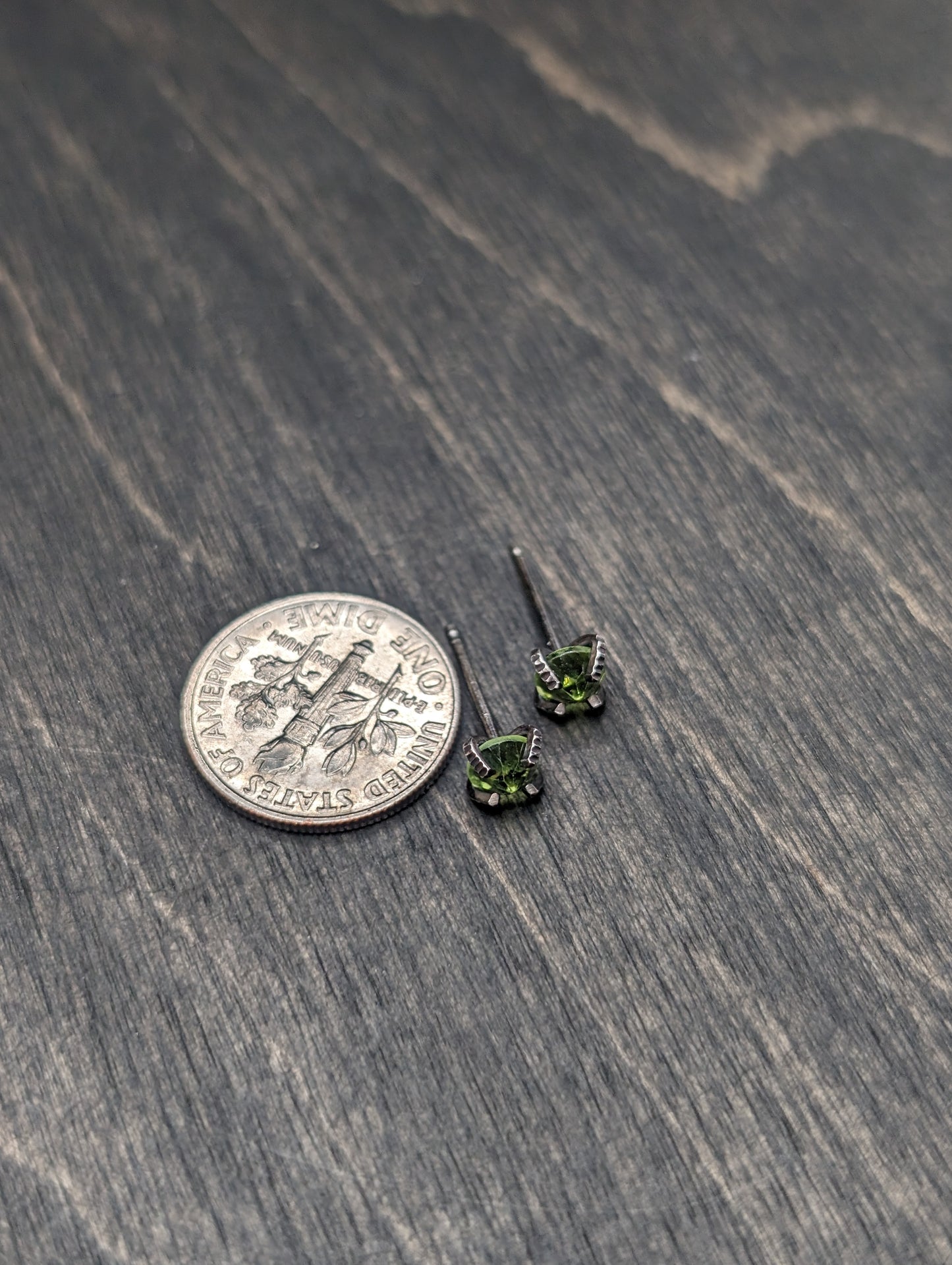 Large Faceted Peridot Sterling Silver Textured Stud Earrings