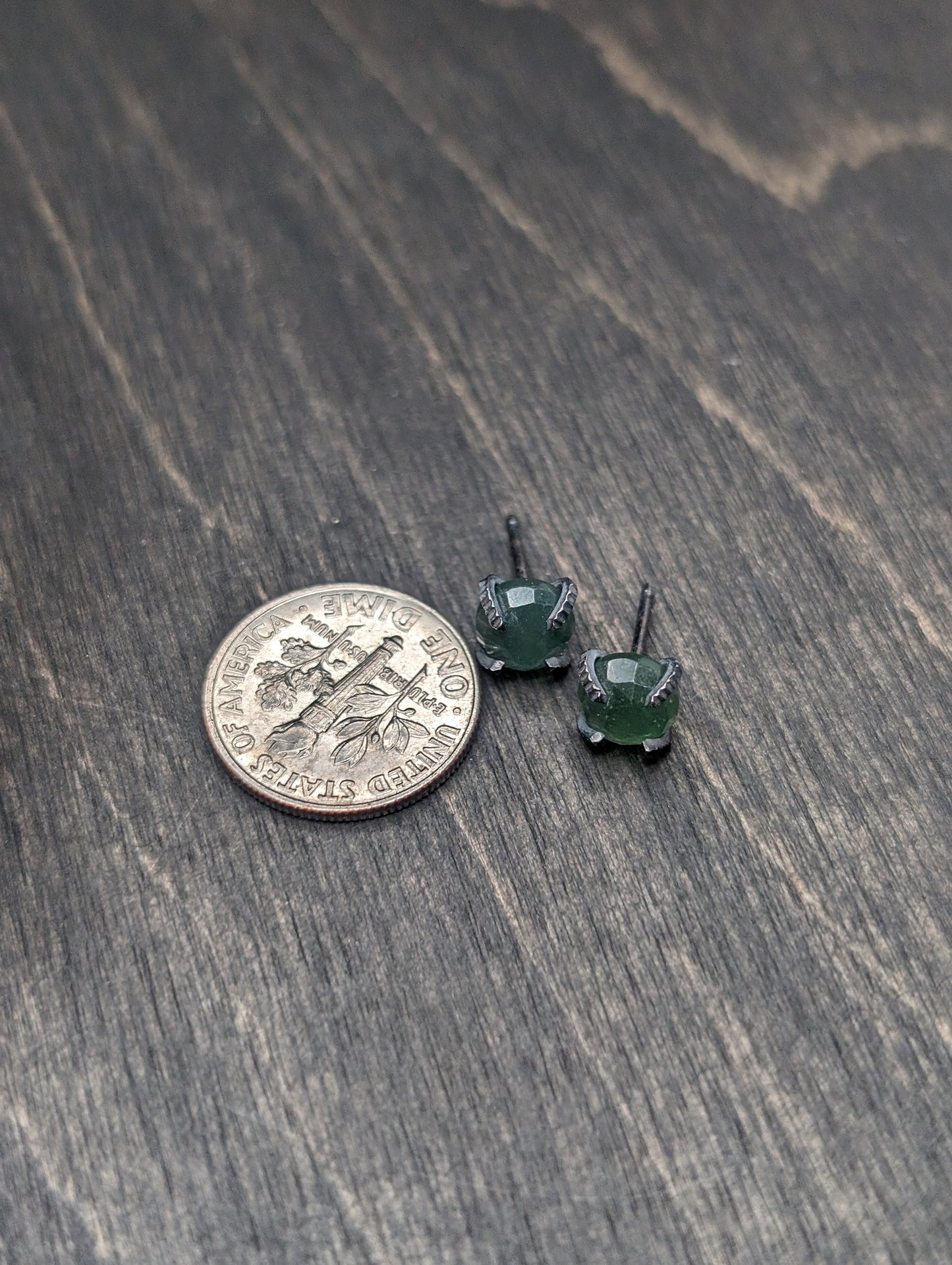 Rose Cut Round Serpentine Sterling Silver Textured Stud Earrings