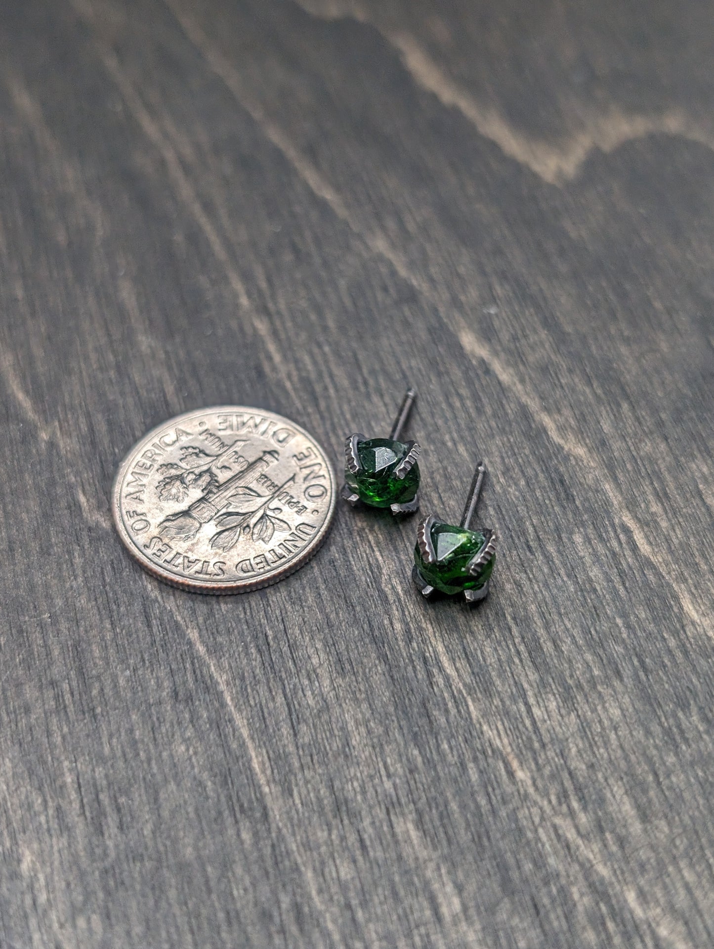 Rose Cut Chrome Diopside Sterling Silver Textured Stud Earrings
