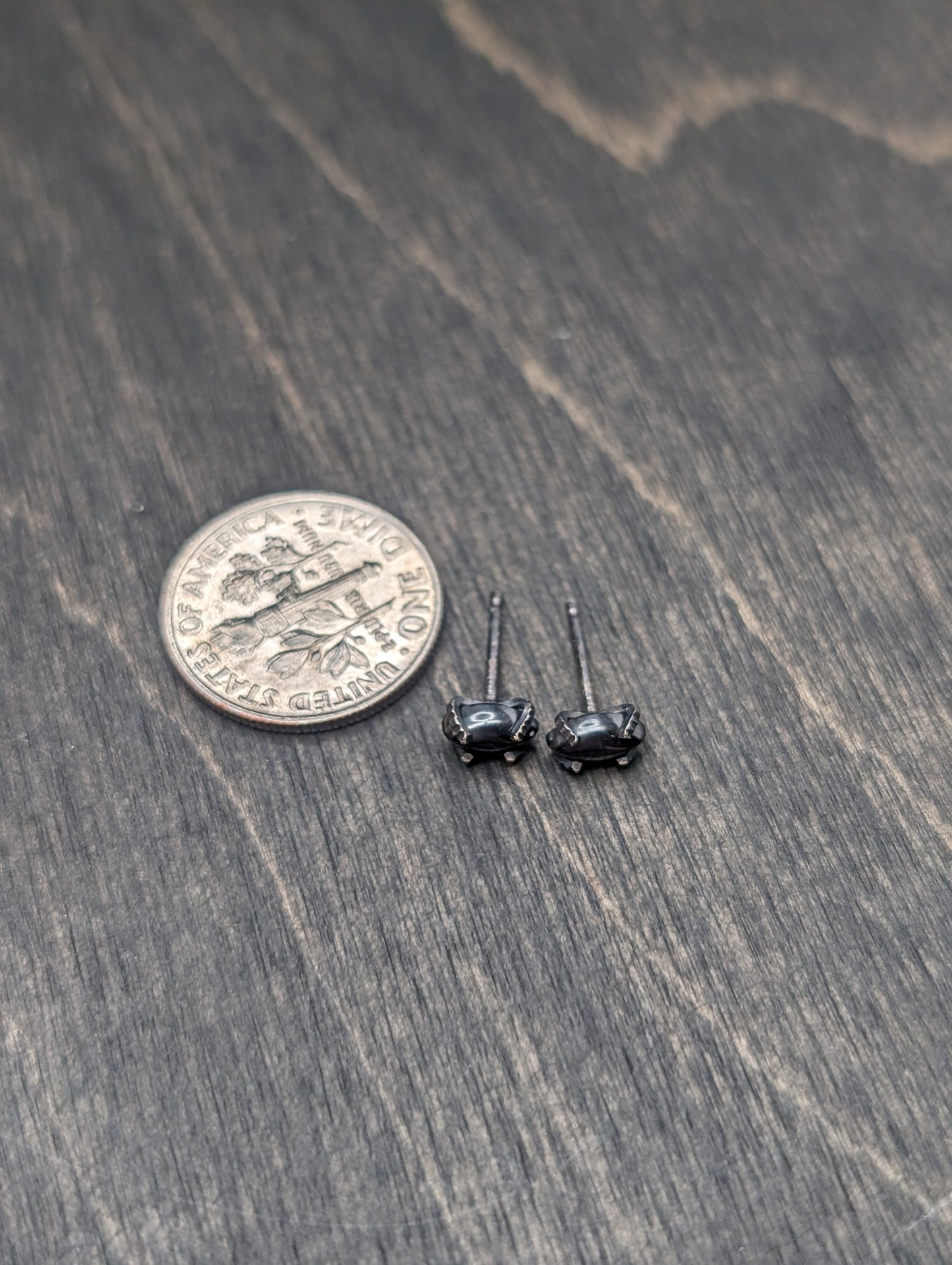 Mini Marquise Hematite Sterling Silver Textured Stud Earrings