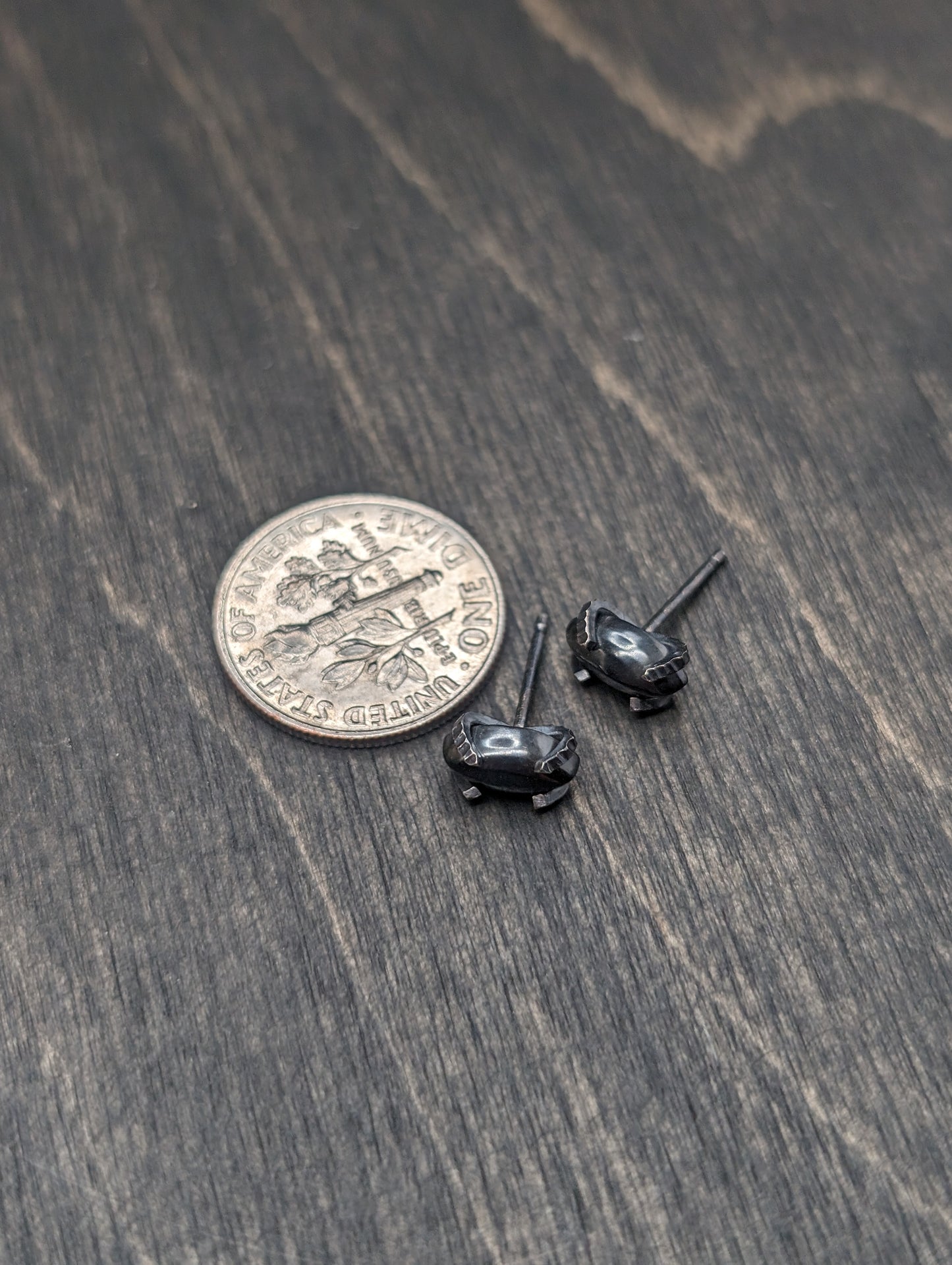 Marquise Hematite Sterling Silver Textured Stud Earrings