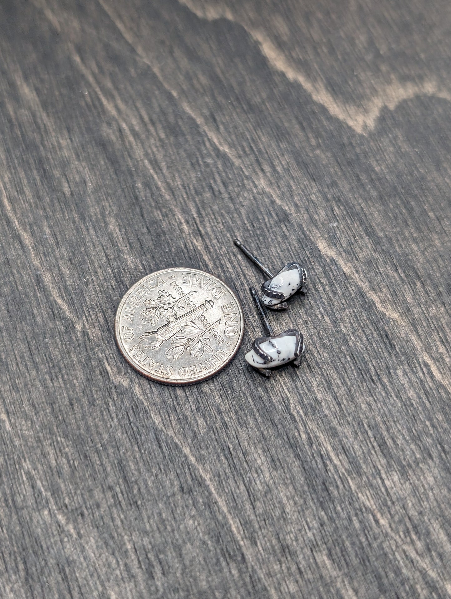 Marquise Dendritic Opal Sterling Silver Textured Stud Earrings