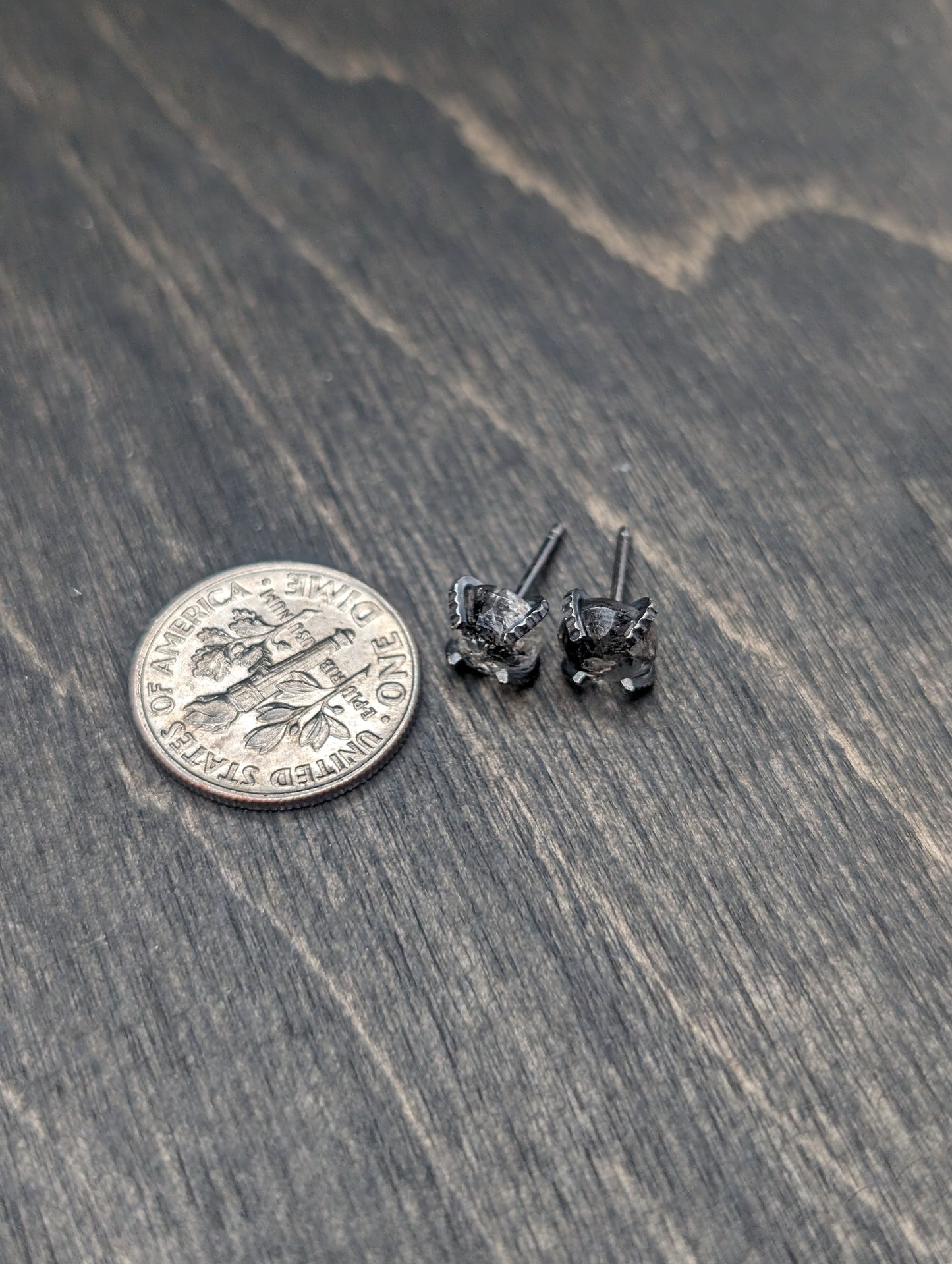 Rose Cut Herkimer Sterling Silver Textured Stud Earrings