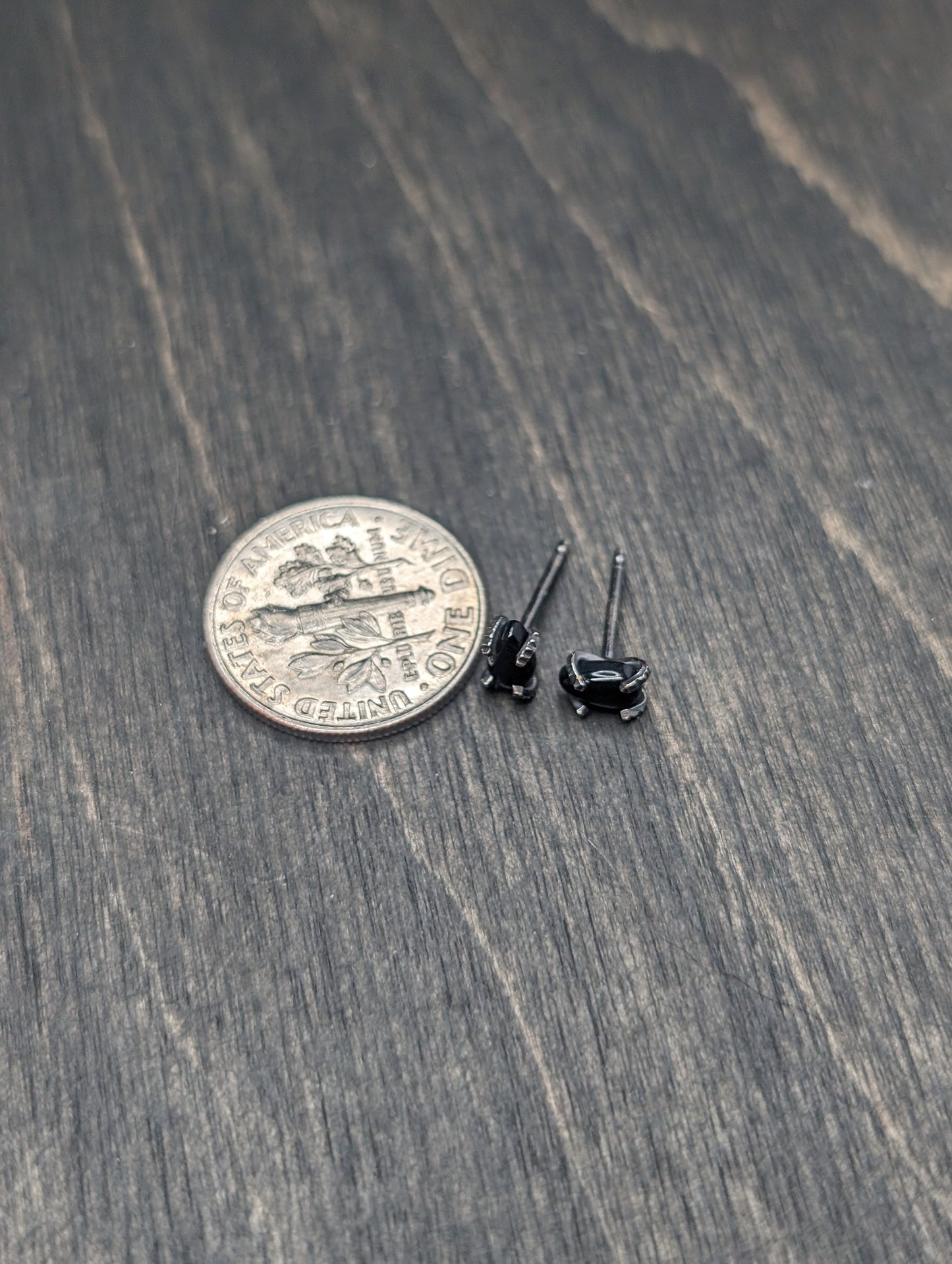Small Teardrop Black Onyx Sterling Silver Textured Stud Earrings