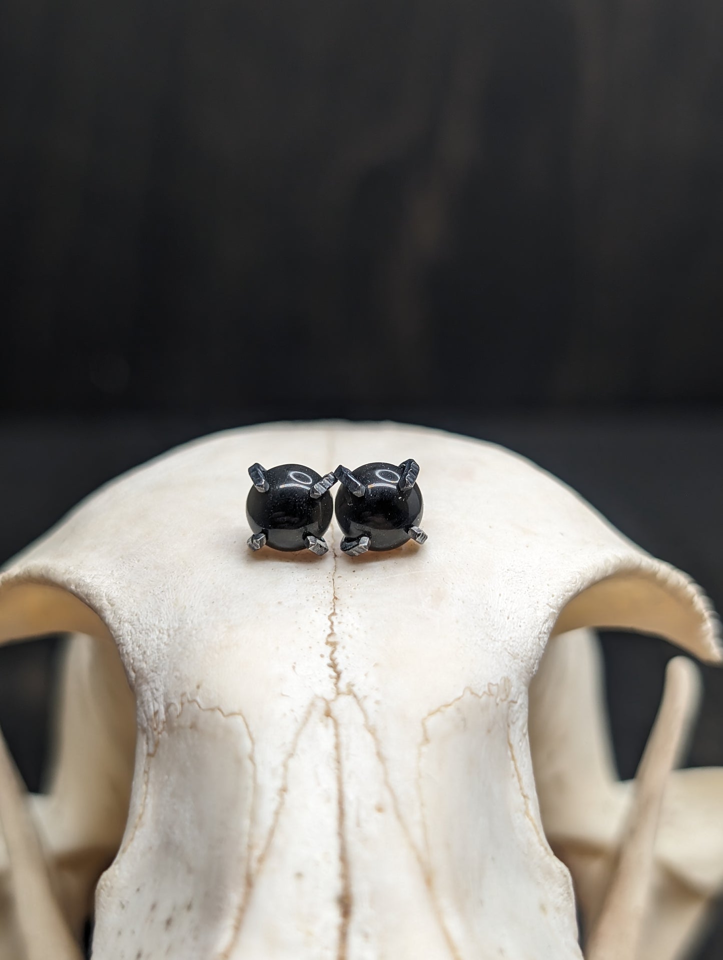 Round Black Onyx Sterling Silver Textured Stud Earrings
