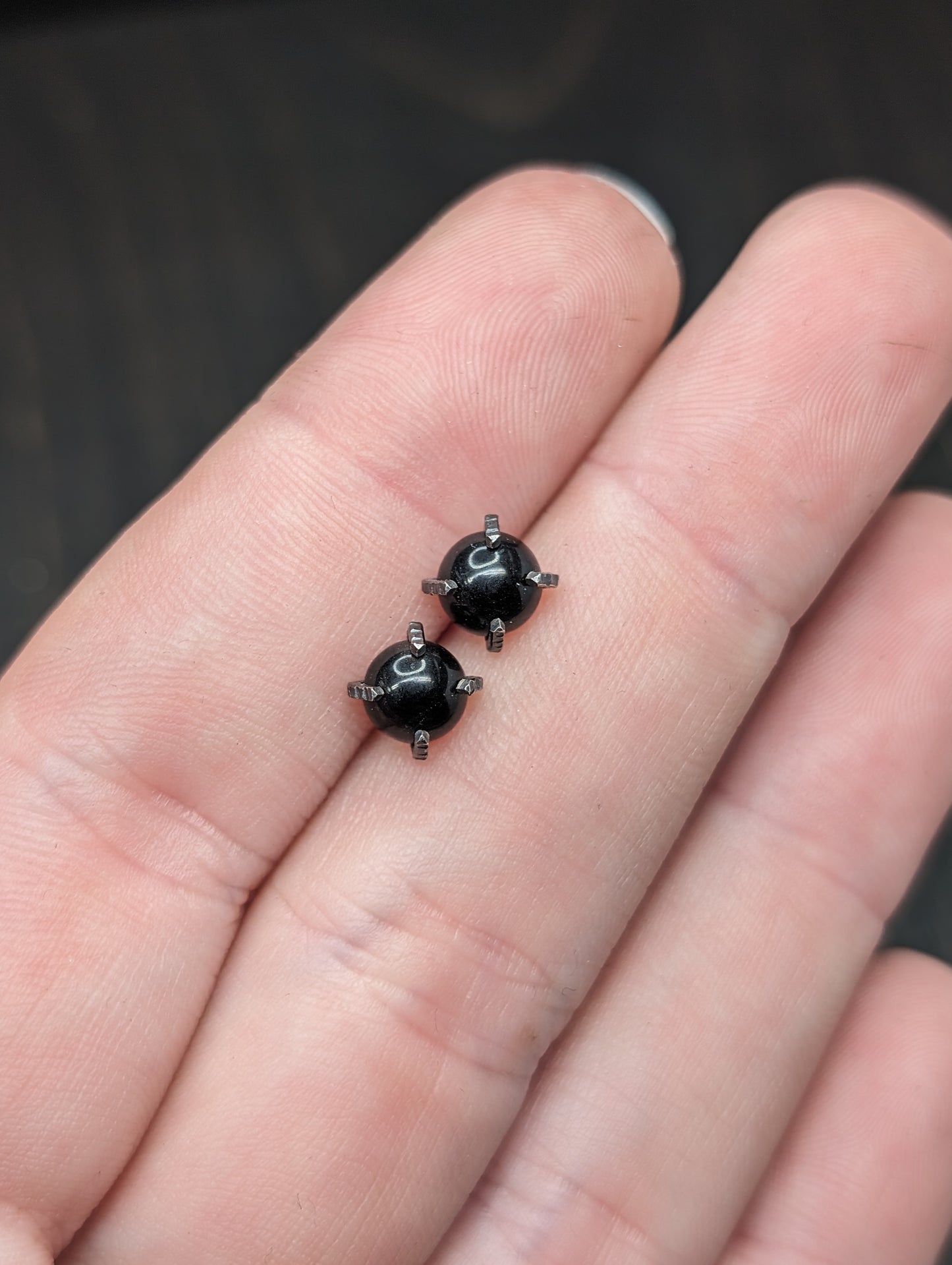 Round Black Onyx Sterling Silver Textured Stud Earrings