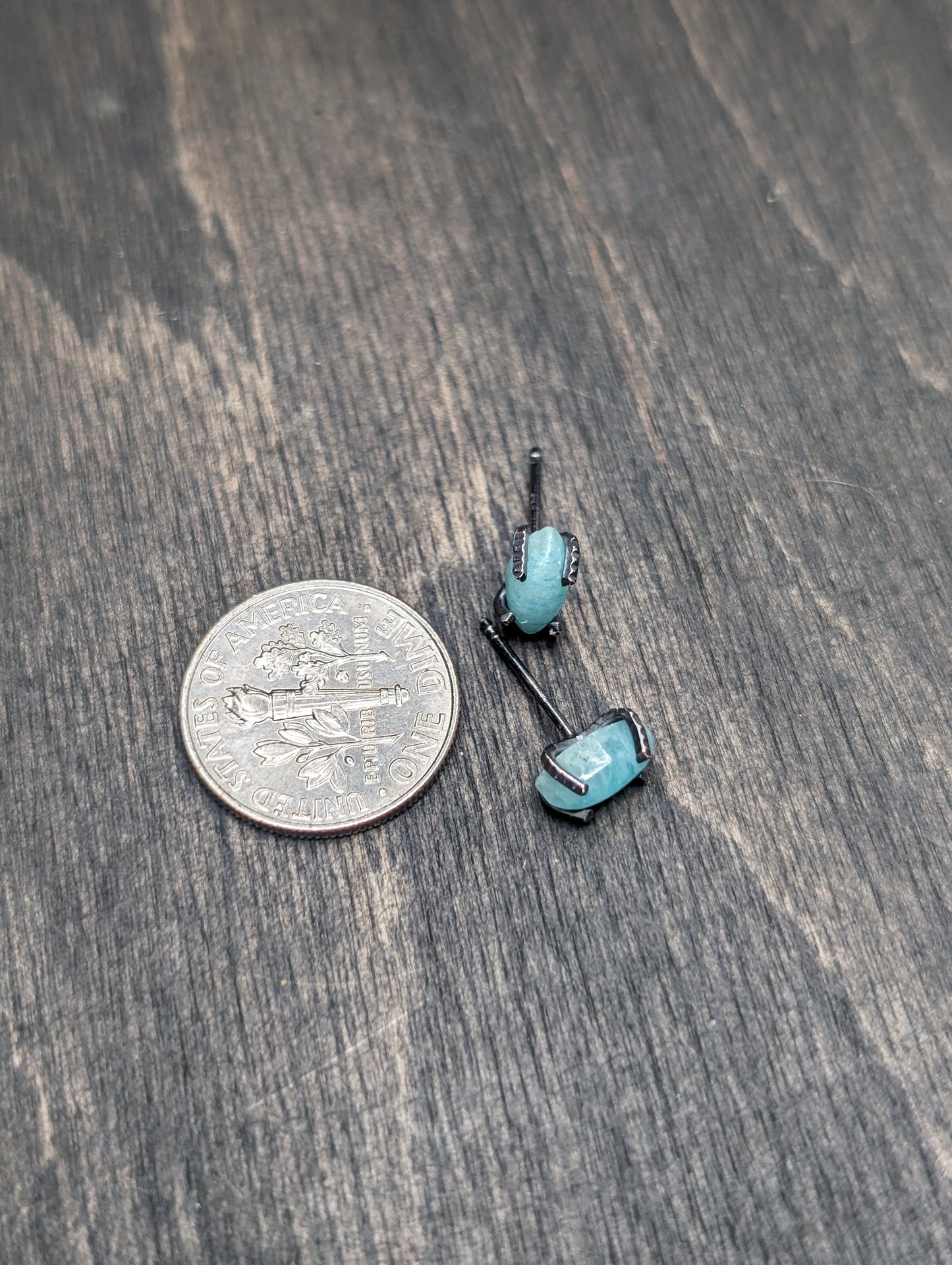 Marquise Amazonite Sterling Silver Textured Stud Earrings
