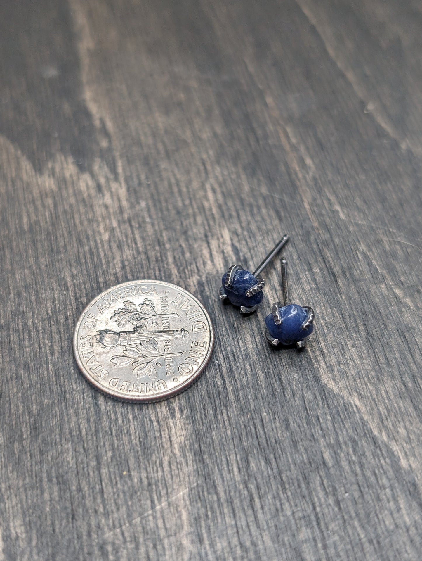 Smooth Cushion Cut Sodalite Sterling Silver Textured Stud Earrings