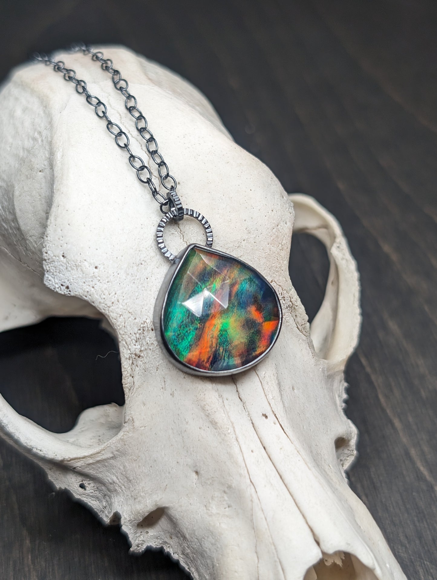 XL Aurora "Opal" Teardrop Textured Sterling Silver Necklace