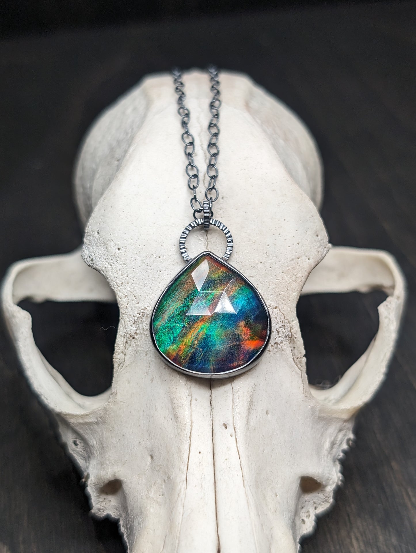 XL Aurora "Opal" Teardrop Textured Sterling Silver Necklace