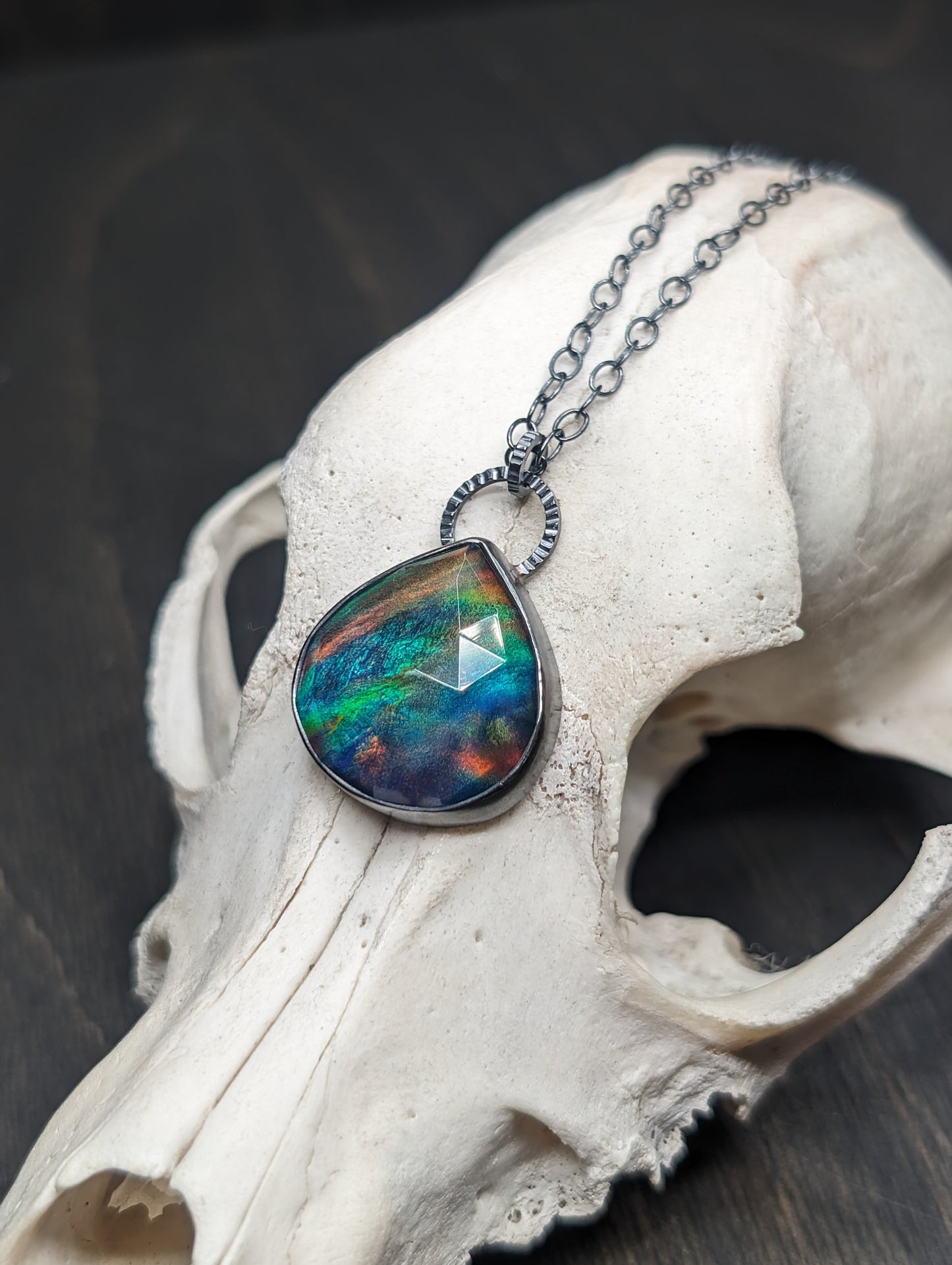 XL Aurora "Opal" Teardrop Textured Sterling Silver Necklace