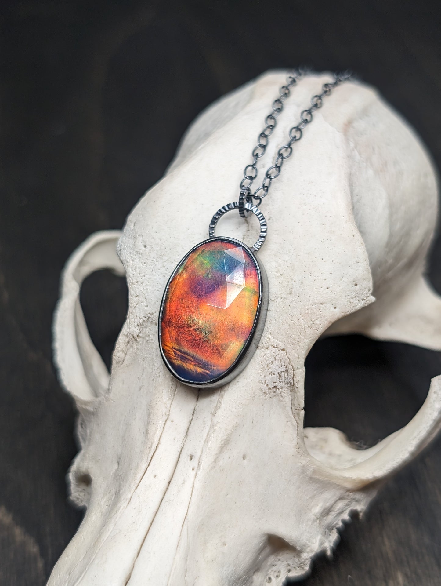 XL Aurora "Opal" Oval Textured Sterling Silver Necklace
