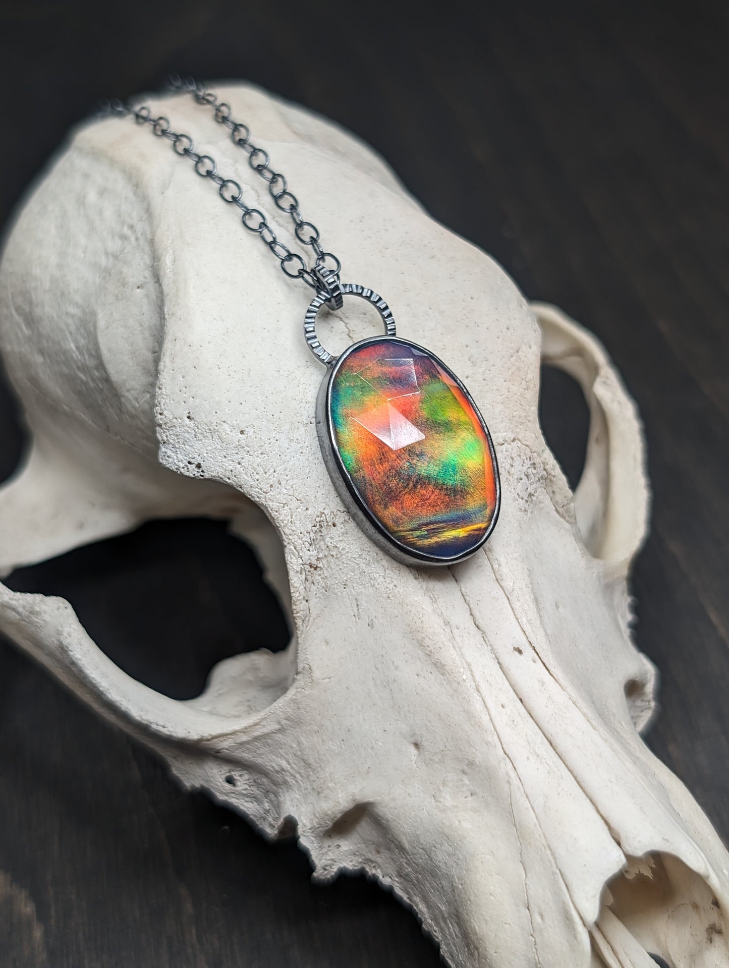 XL Aurora "Opal" Oval Textured Sterling Silver Necklace