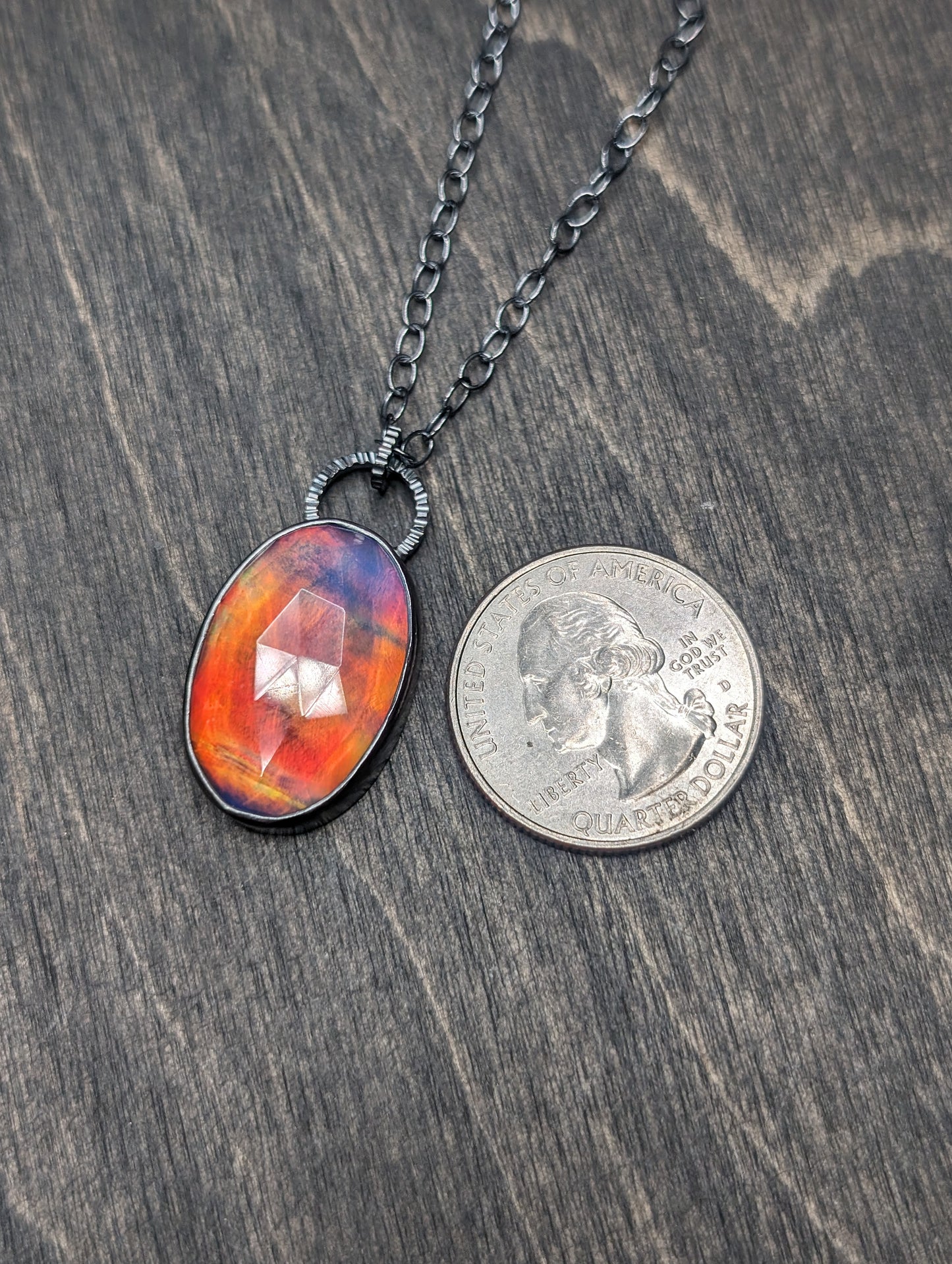 XL Aurora "Opal" Oval Textured Sterling Silver Necklace