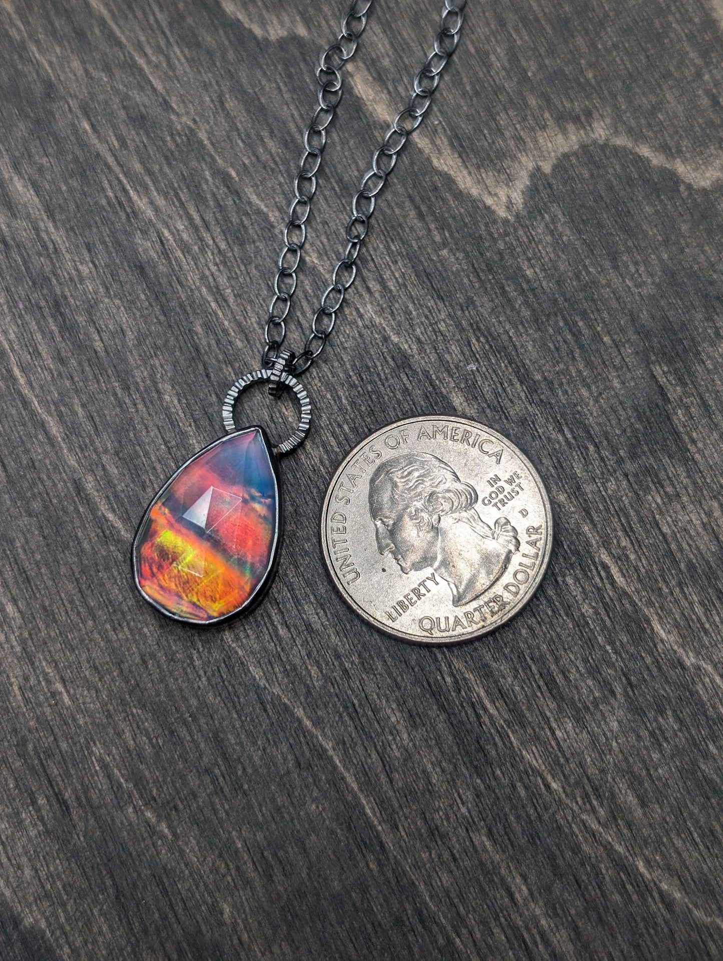 Large Aurora "Opal" Oval Textured Sterling Silver Necklace