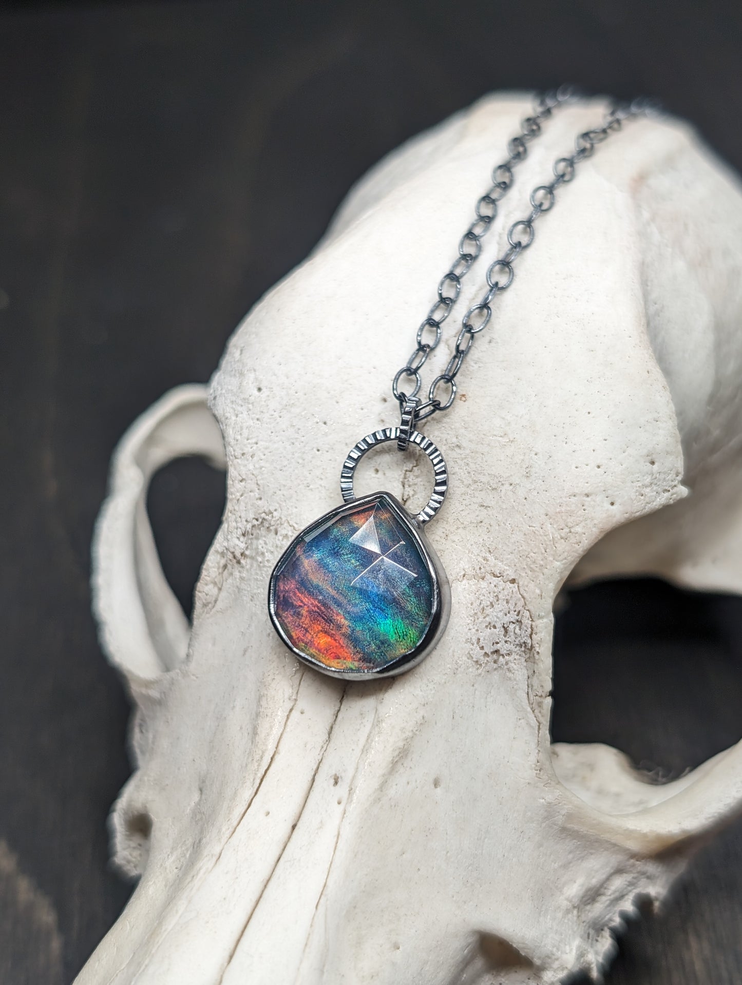 Aurora "Opal" Teardrop Textured Sterling Silver Necklace