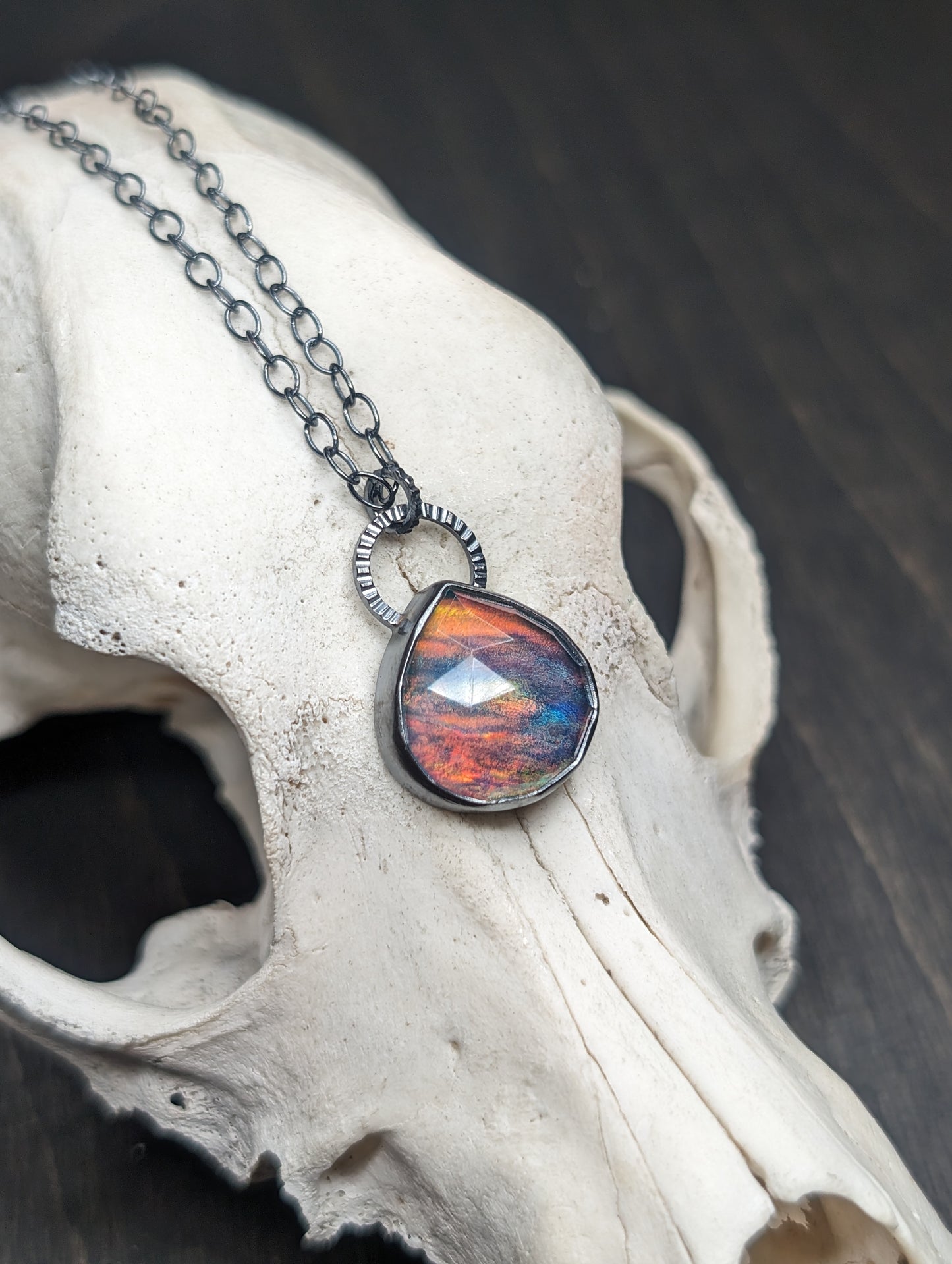 Aurora "Opal" Teardrop Textured Sterling Silver Necklace