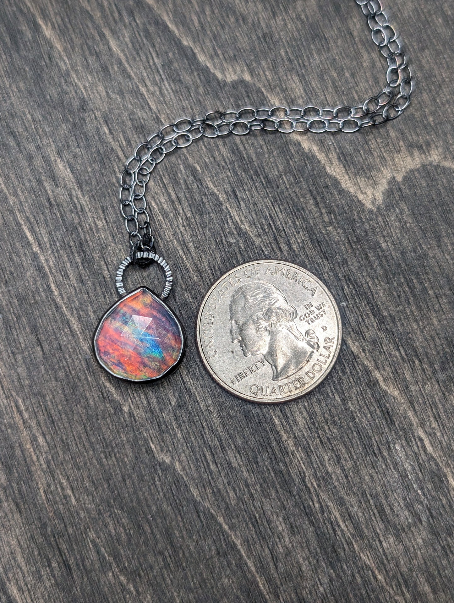 Aurora "Opal" Teardrop Textured Sterling Silver Necklace